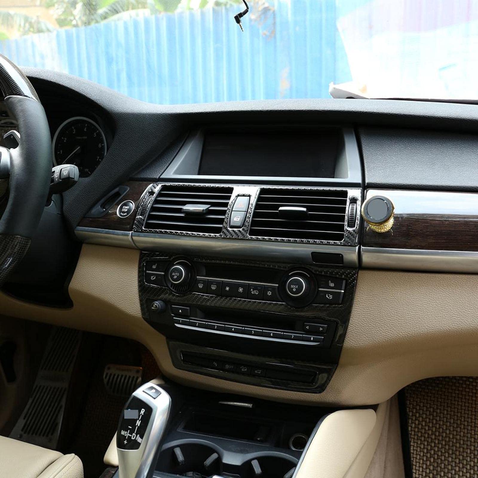 pour BMW X5 E70 X6 E71 2008-2013, Garniture de Cadre de Ventilation de climatisation pour Console Centrale intérieure de Voiture en Fiber de Carbone Souple