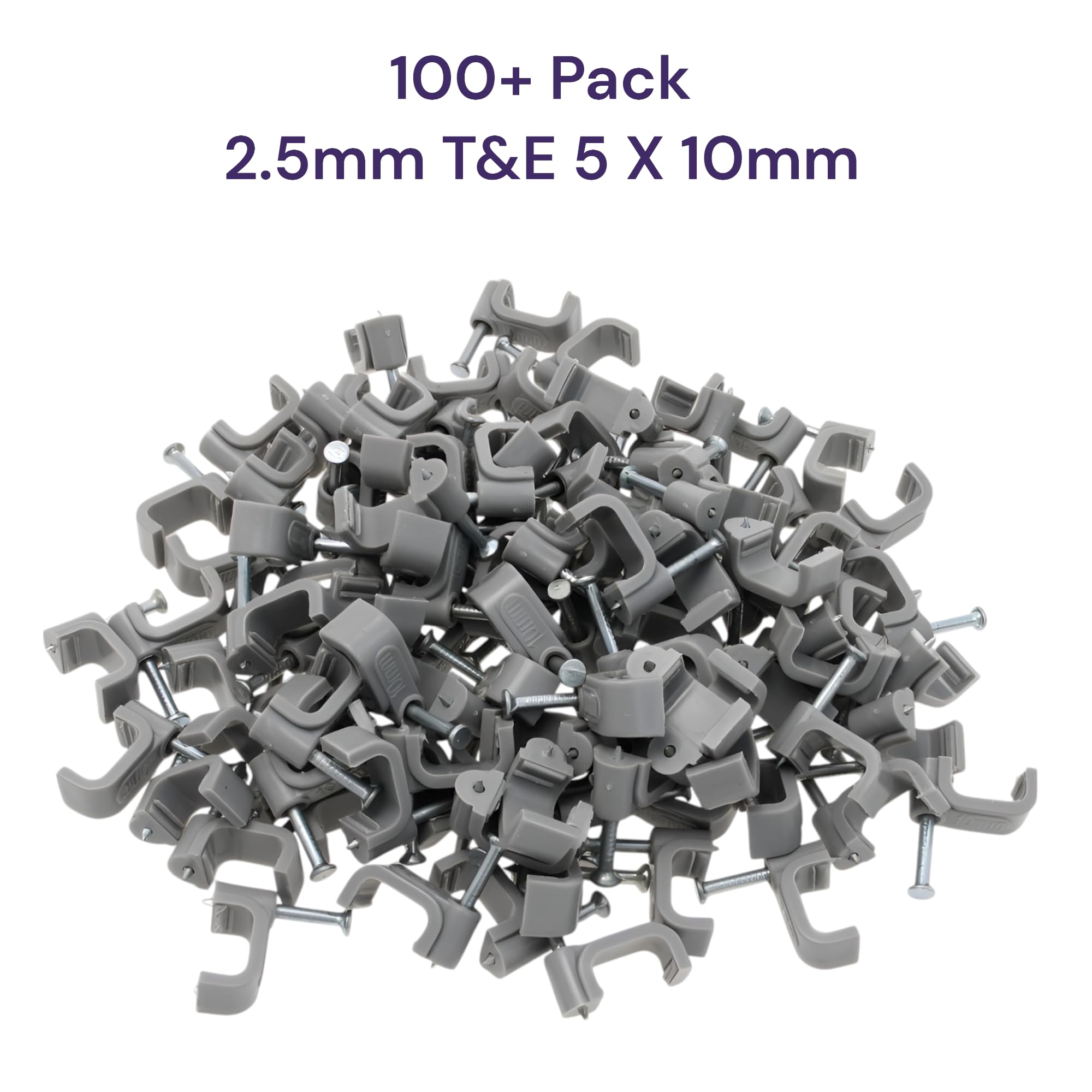 REULIN 100+ Pack of 2.5 mm 5X10 T&E Cable Clips for Outdoor and Indoor Use Wire Management Clips (Grey, 2.5mm - T&E) - Image 2
