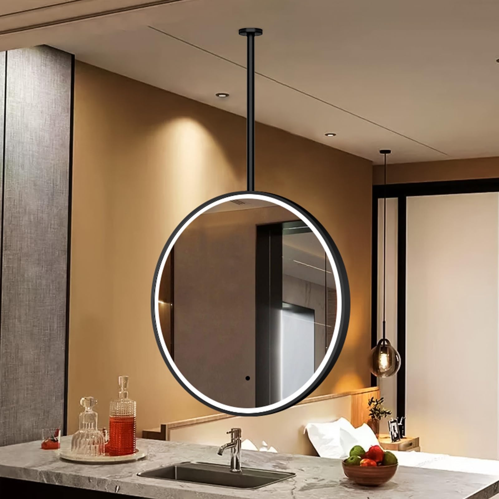 SXFSDOU Bathroom Mirror for Wall Decor, Large Round Led Vanity Makeup with Lights, Ceiling Hanging Decor Mirrors Entryway Living Room - Customizable(Diameter-60CM/23.6INCH)