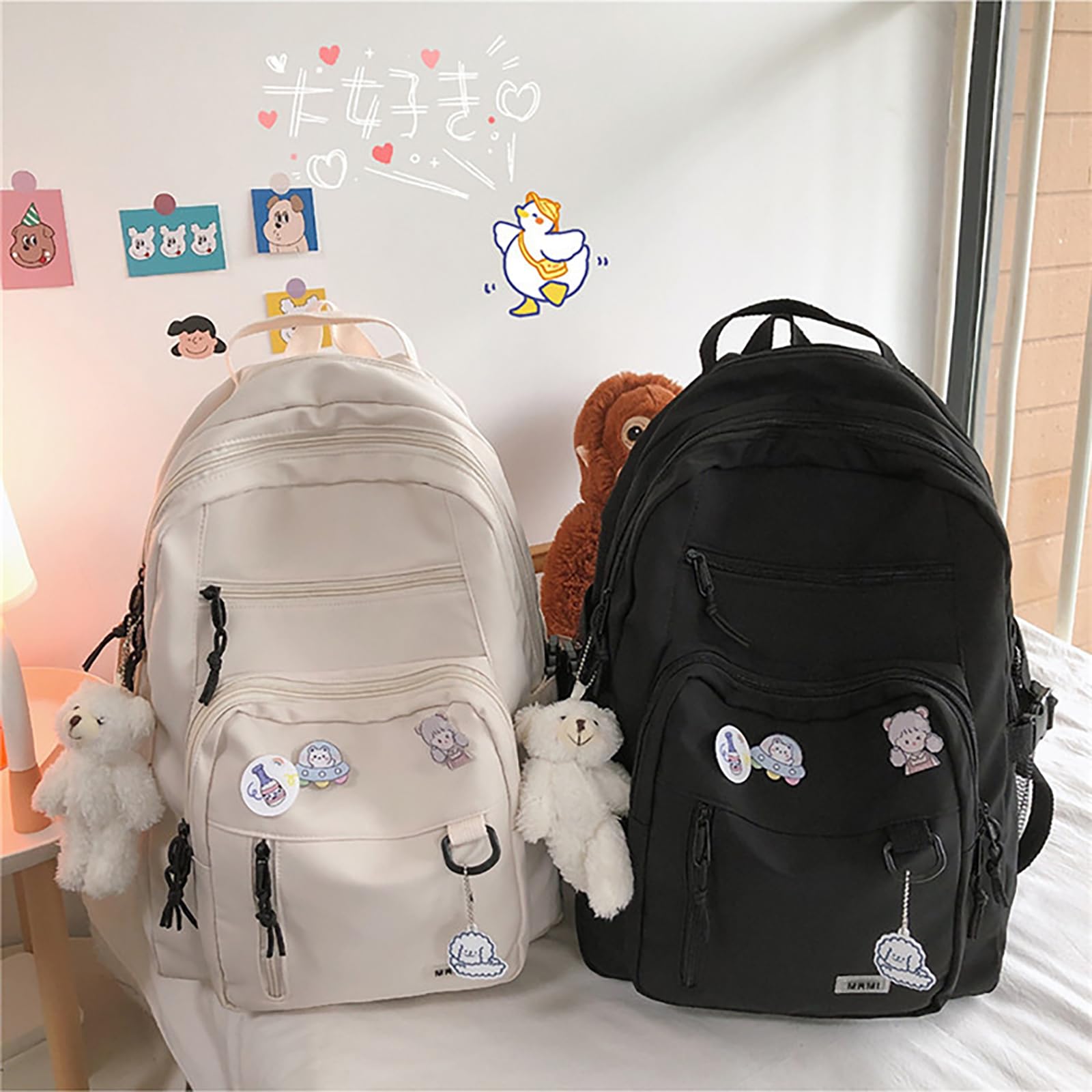 Mhtdet Cute Kawaii Backpack For Girls With Plush Pendant & Pins - 25L Laptop School Backpack, Aesthetic Style - View #12