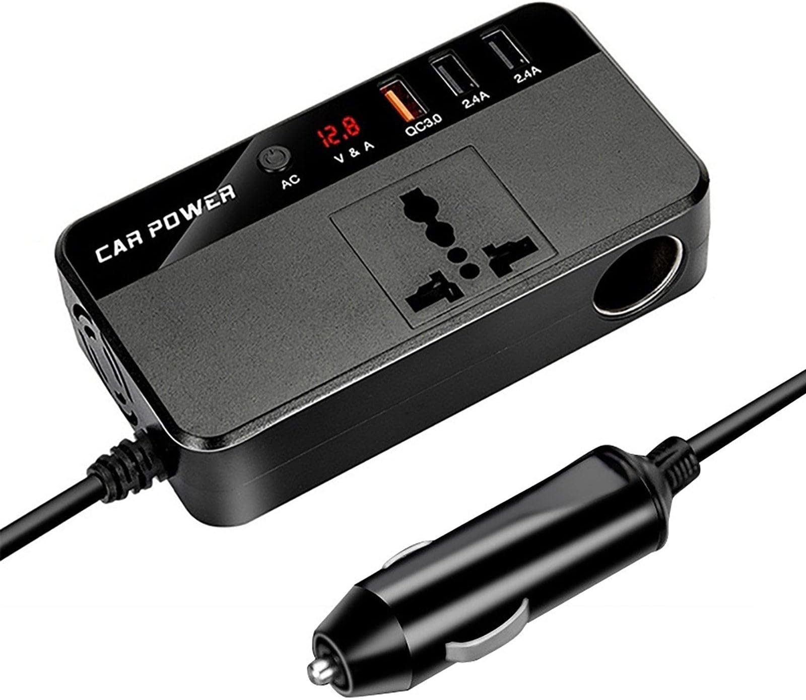 Car Inverter, DC 12V/24V to AC 220V, 200W Auto Converter Inversor, Car Cigarette Lighter, Power Adapter QC3.0 USB Charger Fast Charging,12V
