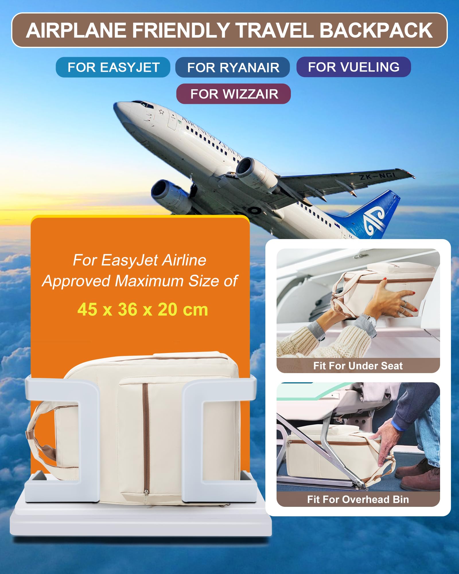 SZLX Zaino Ryanair 40x30x20 Sottovuoto con Pompa Zaino Ryanair 40x20x25 Donna Zaino da Viaggio Wizzair Bagaglio a Mano Uomo per Laptop da 14 Pollici Borse da Cabina 45x36x20 Easyjet con Porta Scarpe
