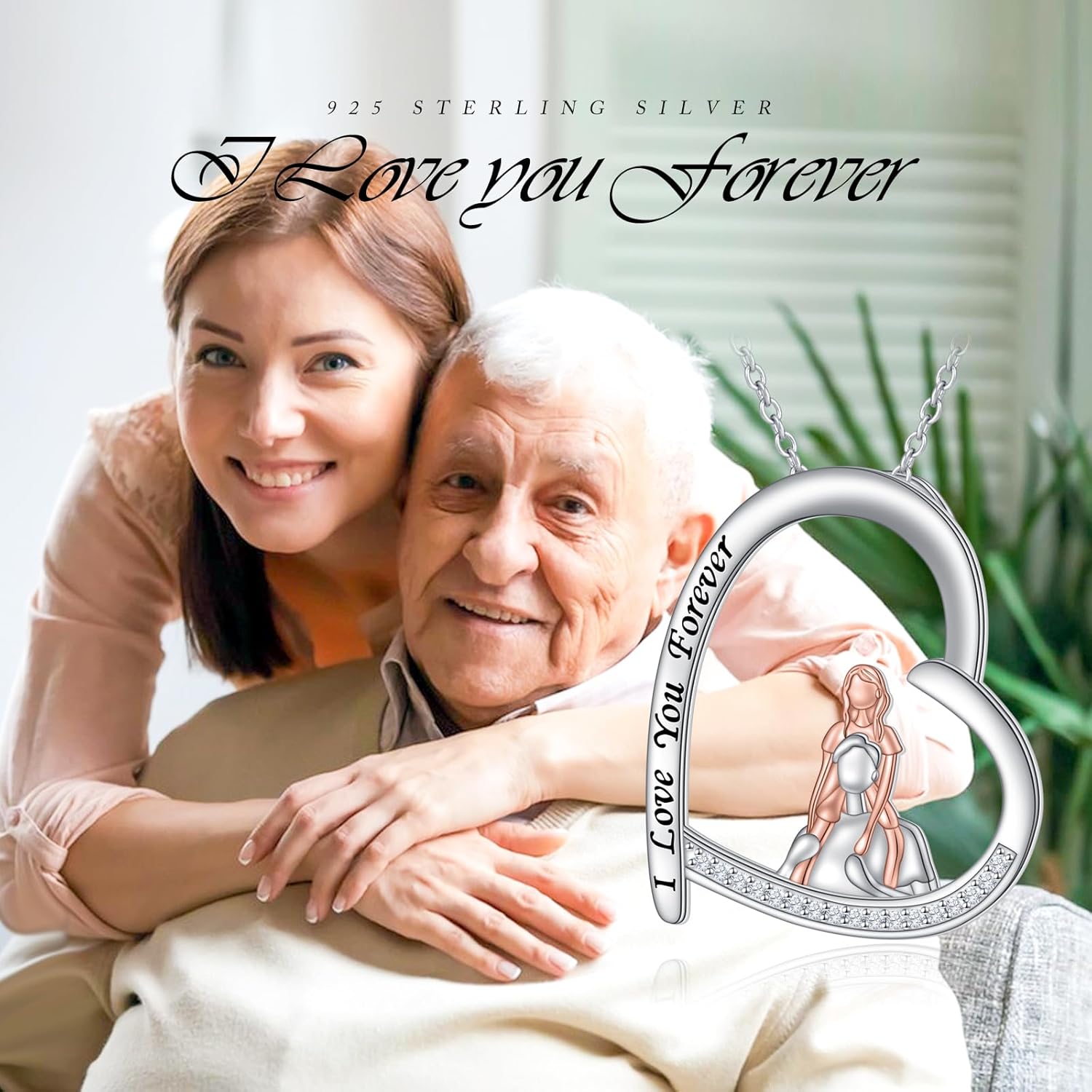 Father Daughter Necklaces 925 Sterling Silver Love Heart Pendant Necklace for Dad Birthday Jewelry for Father Daughter Son Sister - Image 5