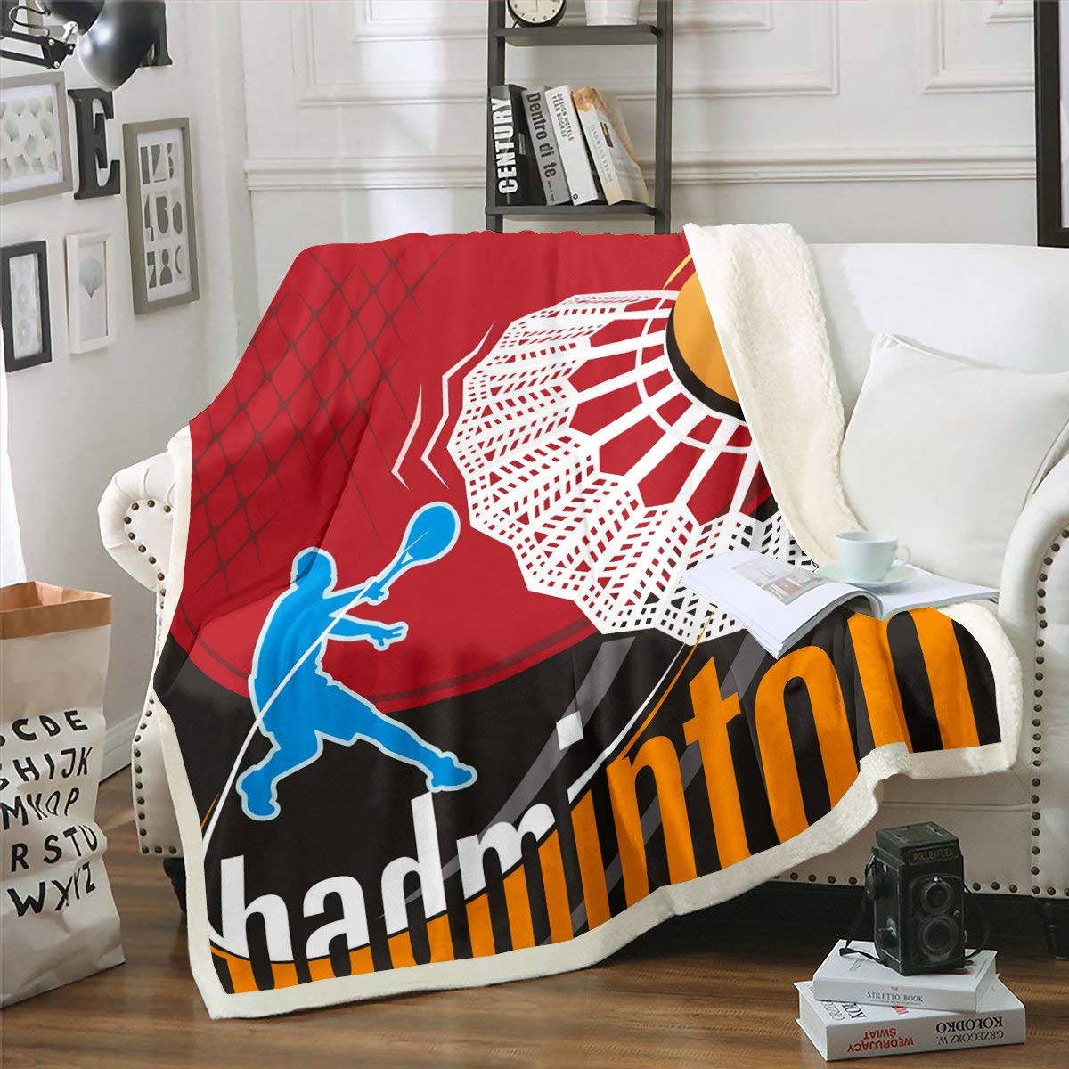 Couverture en peluche joueur de badminton lit enfant plaid sport chaud