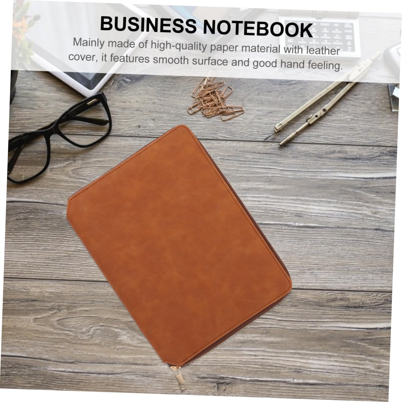 Baluue Cuaderno de Negocios A5 con Bolsa de Cremallera, Libreta de Notas de Hojas Sueltas para Oficina, Cubierta de Cuero Marrón, Cuaderno Práctico para Planificación y Uso Diario