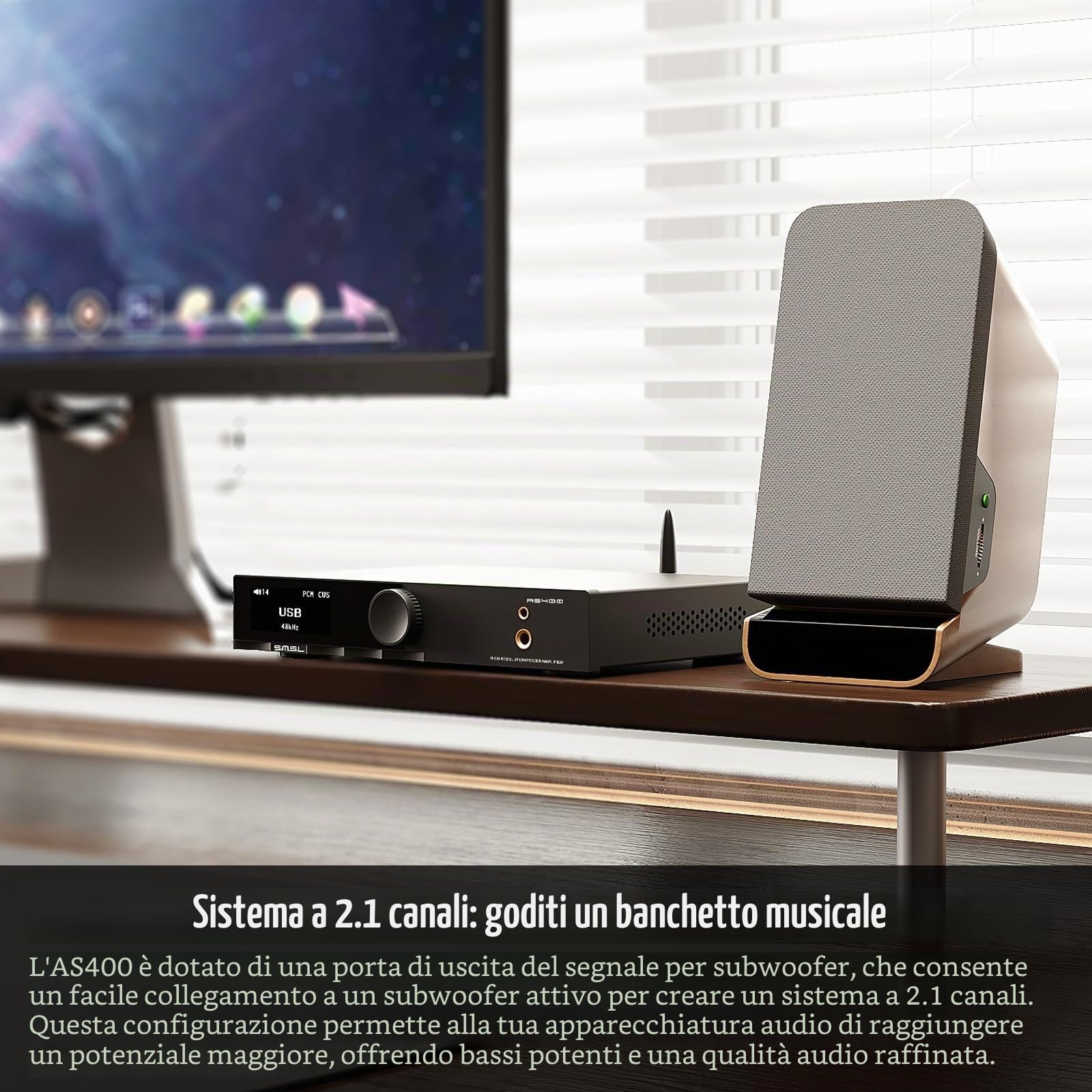 SMSL AS400 Amplificatore DAC 165W X 165W Audio Classe D Amplificatore | MA5332MS & CS43131 Chip USB/Coax/Opt Bluetooth HDMI ARC/RCA Ingresso HiFi Phono Amp 4,4/6,35 Cuffie 2.1Stereo/Subwoofer