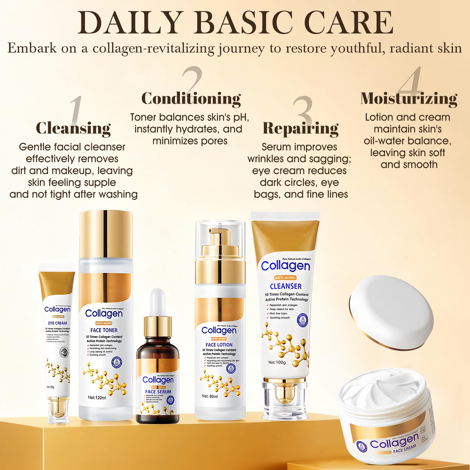 12PCS Collagène Coffret Soin Femme, Coffrets de Soins pour la Peau, coffret skincare Inclure Collagene Masque, Creme, Serum, Creme Yeux, Tonique, Atténue les Ridules, Hydrate et Nourrit la Peau