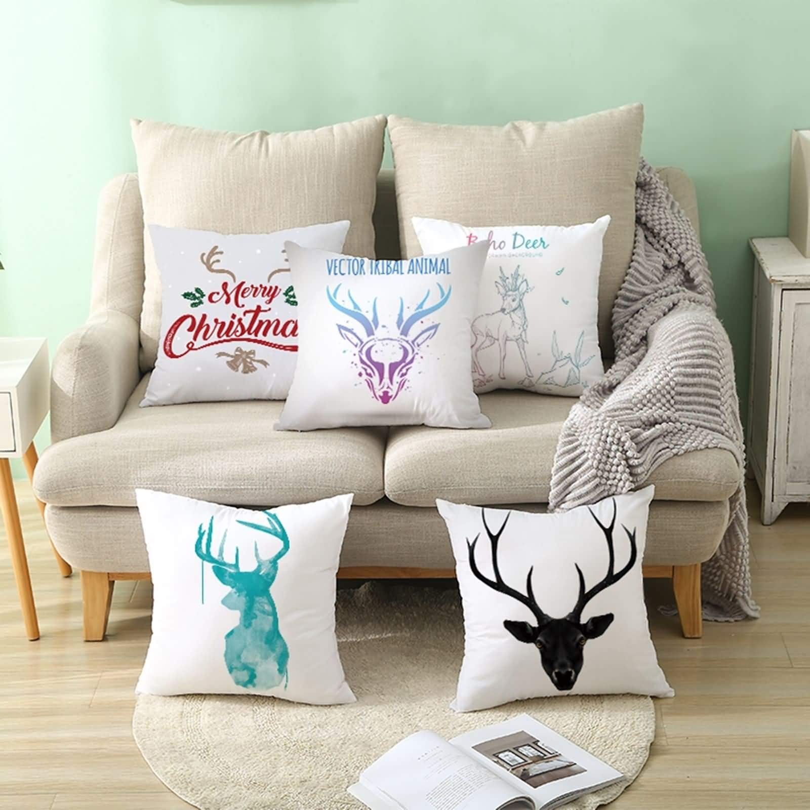 Kissenbezug Klein, Stück 4 Weihnachten Deko Kissenbezug Set Foresta Dei Cervi für Heimweihnachten 40X40CM Küche, Haushalt & Wohnen