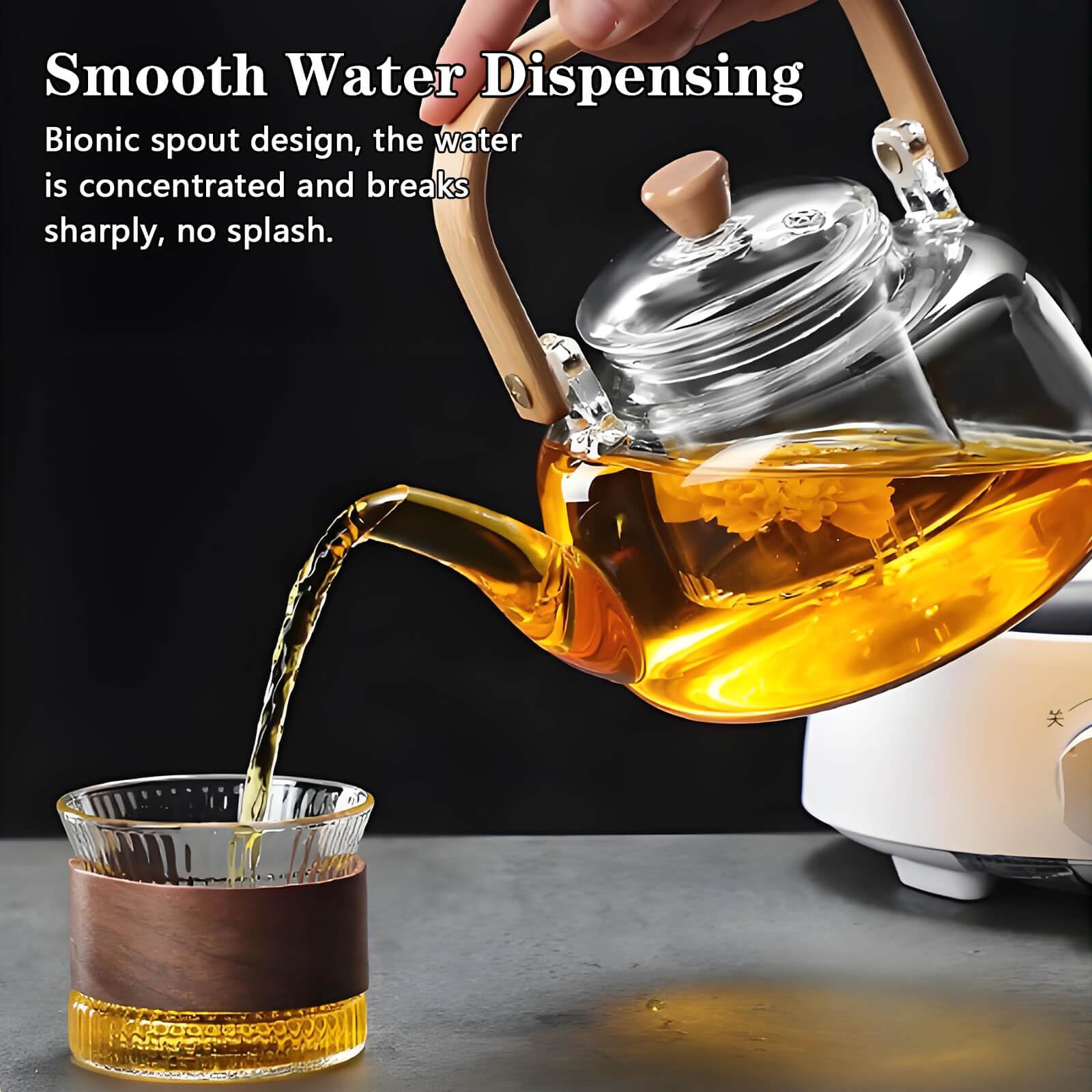 DxxD Theepot van glas met afneembare zeef, 1L glazen theepot, hittebestendig, borosilicaatglas, glazen theepot voor theebloemen, thee rozen, vruchtenthee en losse thee en theezakjes