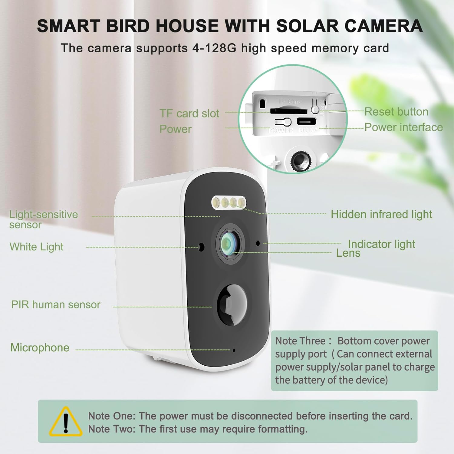 Solar Bird House with Camera, 1080P HD Wooden Smart Birdnest Solar Powered, Watch Birds Nesting & Hatching in Real Time, AI Identify Bird Behavior & Create Bird Story, Weatherproof Birdhouse