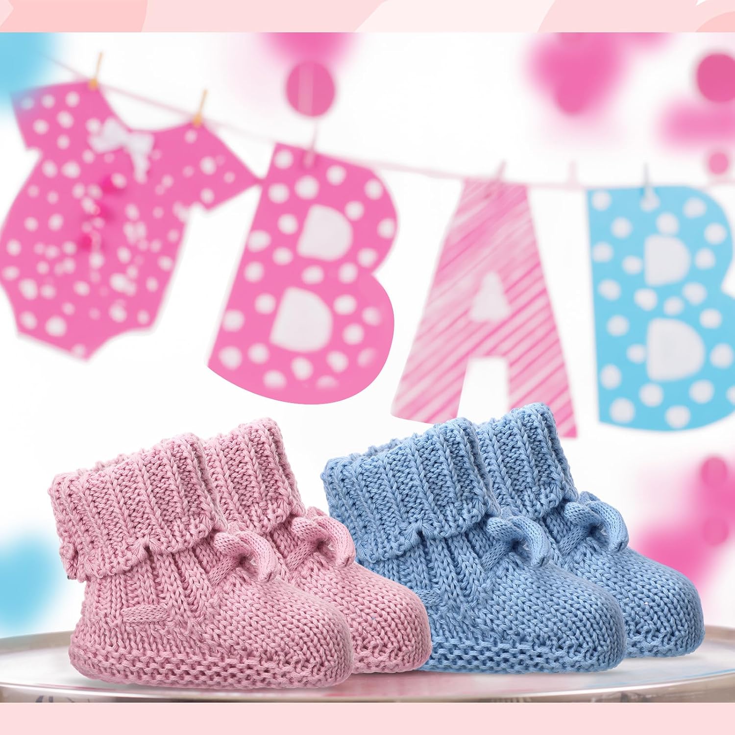 Evervibe 3 Pairs Knitted Baby Booties 0-6 Months Newborn Baby Crochet Shoes First Walkers Cozy Shoes for Infant Girl Boy