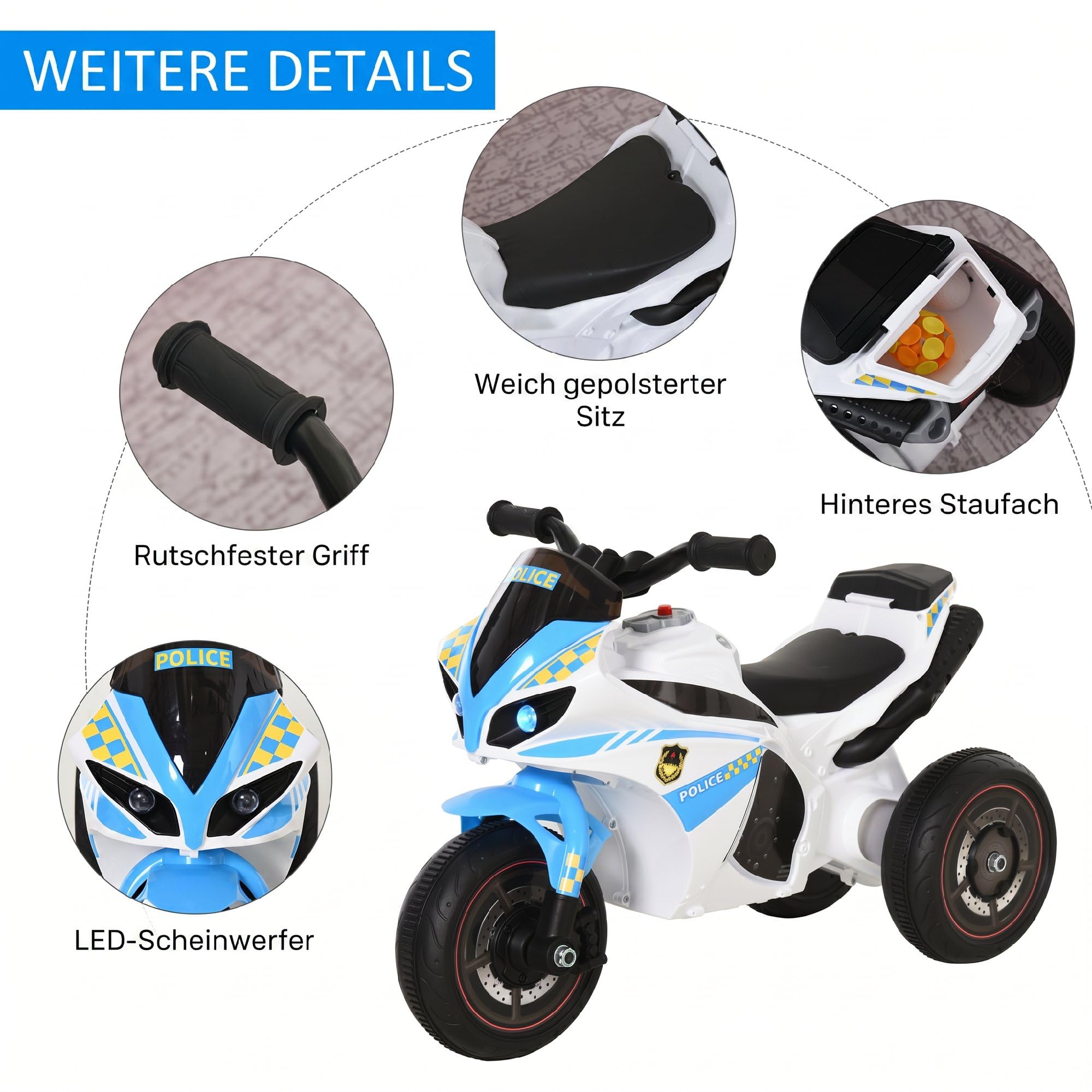 HOMCOM Rutschauto mit Musik und Scheinwerfer für 18-36 Monate Kinder Blau