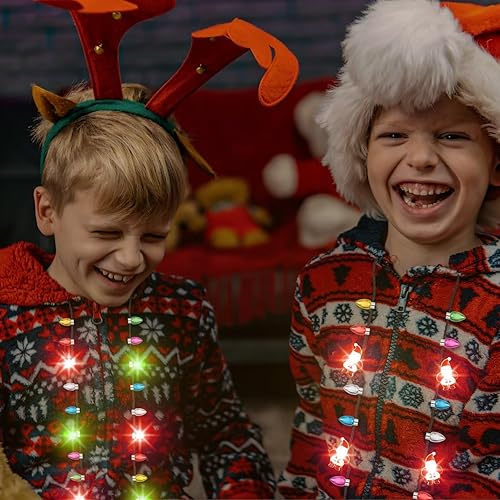 Miniatura 4 de 36 collares de Navidad a granel, collares iluminados de Navidad, collares de Navidad intermitentes con foco, árbol de Papá Noel, accesorios