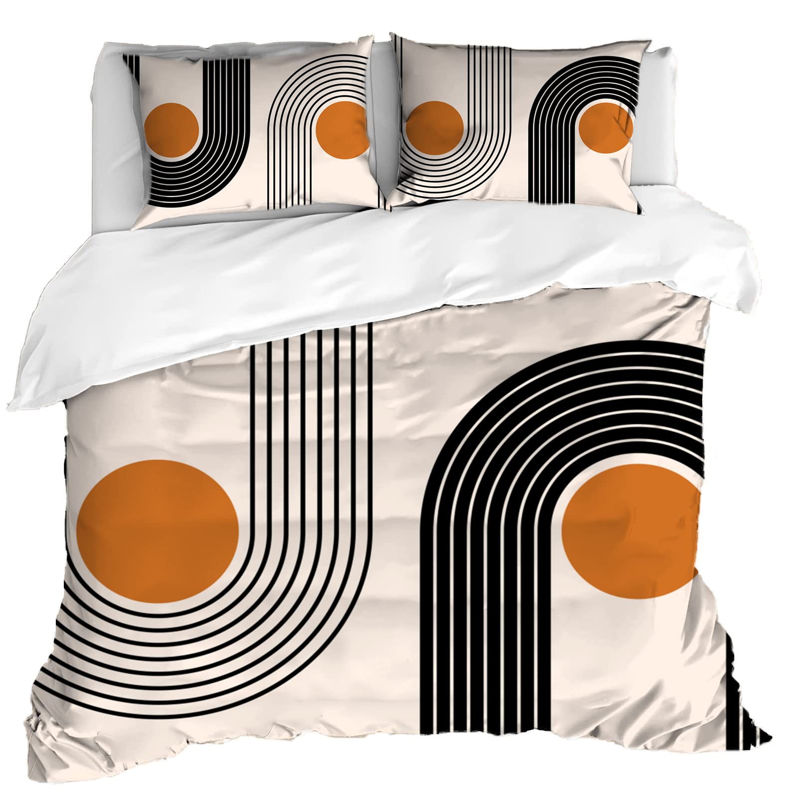 Duvet Cover Twin Size, Mid Century Boho Abstract Geometric Art Kids Bedding Set Breathable Easy Care Comforter Set with 2 Pillow Shams for Hotel Dormitory Nursery Bedroom Decor (No Comforter)