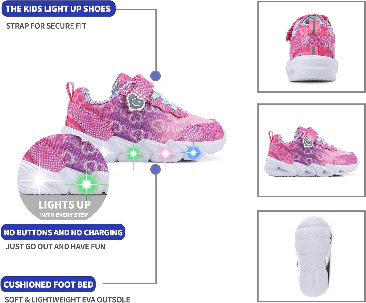 Light Up Toddler Girls Boys Shoes LED Sneakers Lightweight Breathable Adjustable Strap for Toddler/Little Kids - Image 6