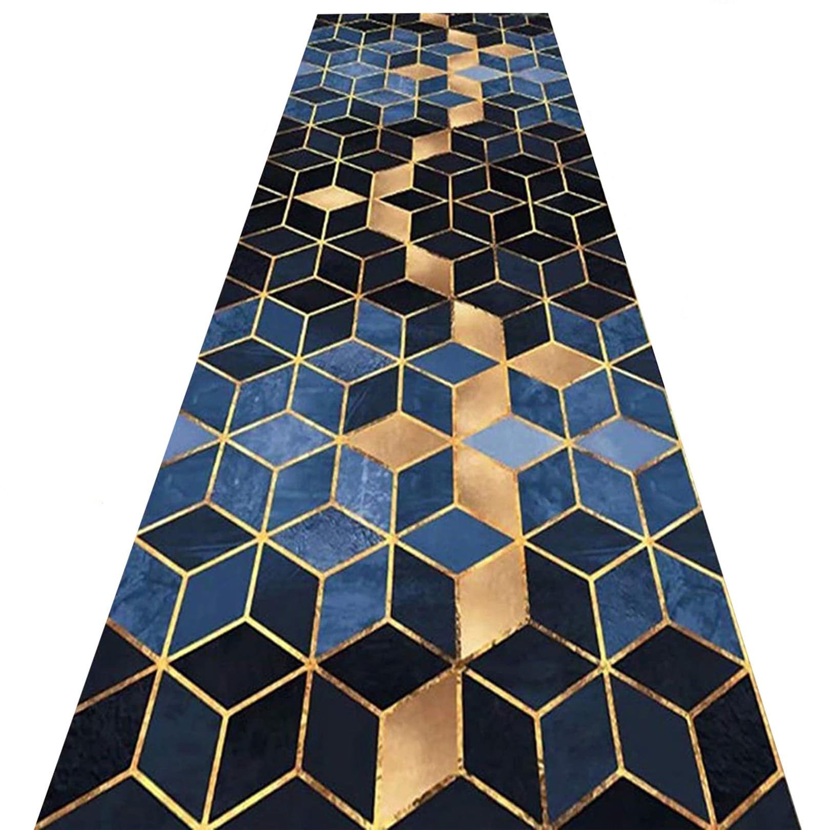 Tapis de passage bleu géométrique ZBOLI anti-glisse pour protéger les parquets d'entrée