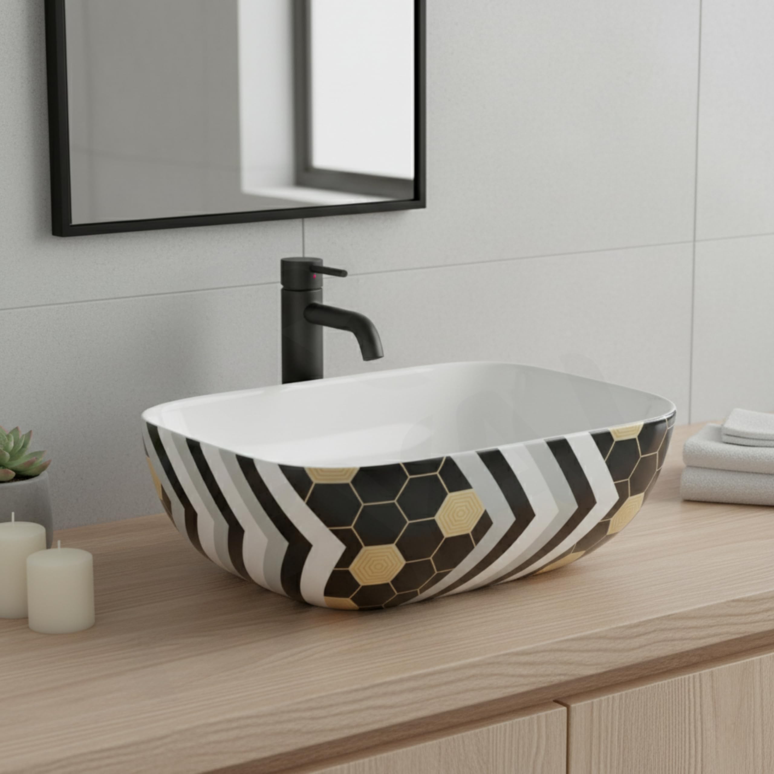 Reyal Ceramic Wash Basin - Modern Vessel Sink -17