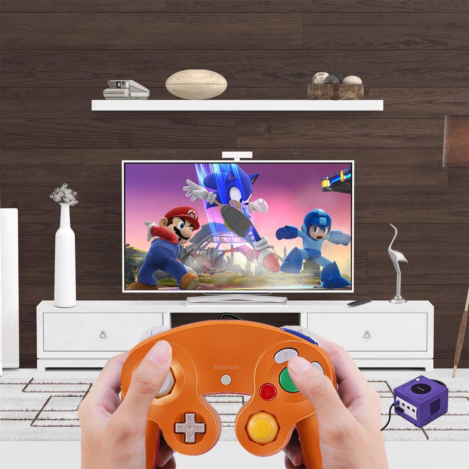 King Smart 4 Pack Gamecube Controller Bundle, with 4 Gamecube Extension Cables and 4-Port Gamecube Adapter for Wii U/Switch/PC (Black/Silver/Purple/Orange)