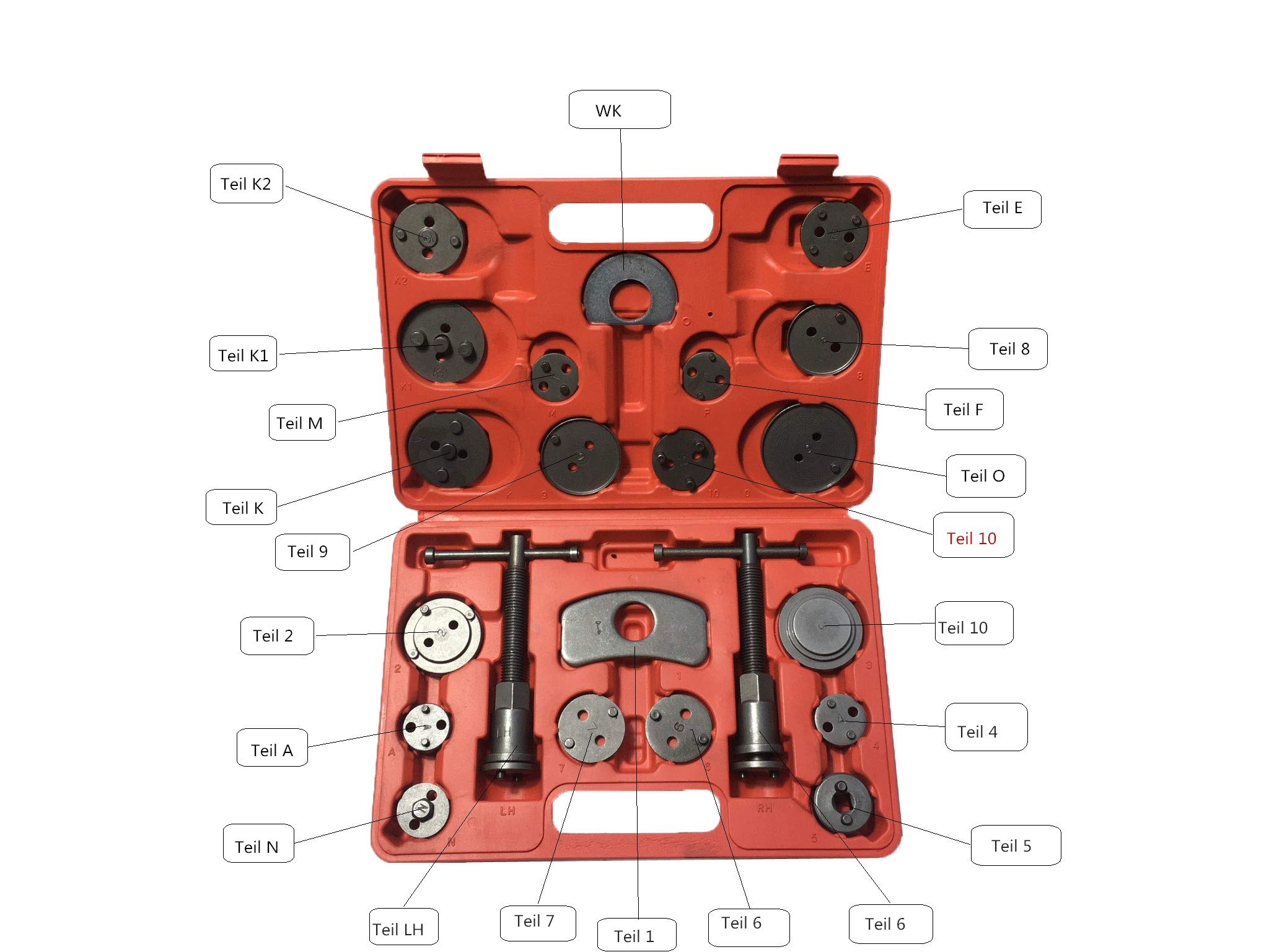 KFZTEILESCHNELLVERSAND24 Tools 22 Piece Brake Piston Wind Back Tool Set Brake Pistons Extractor Plate Car