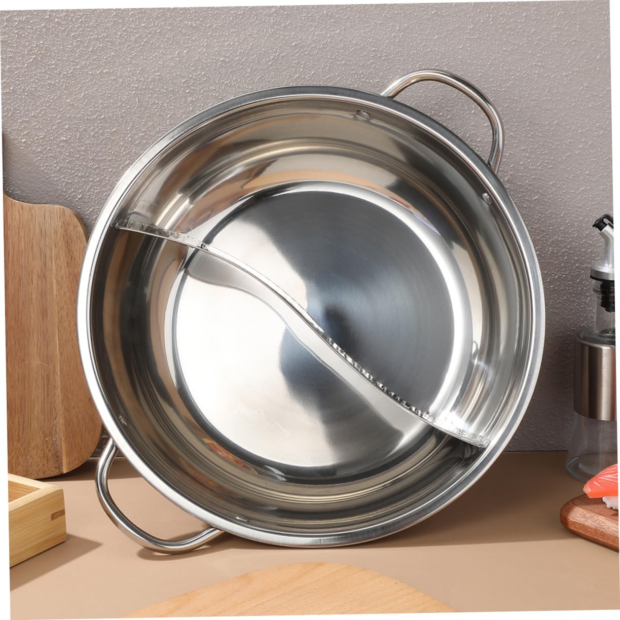 Stainless Steel Shabu Hot Pot with Divider, Dual-section Soup Pot Xmas