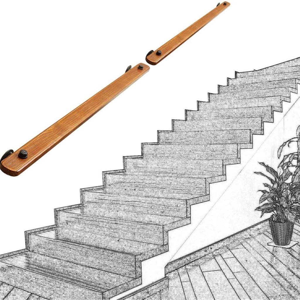 Main courante d'escalier en bois massif antidérapant LUNEZY avec garde-corps mural