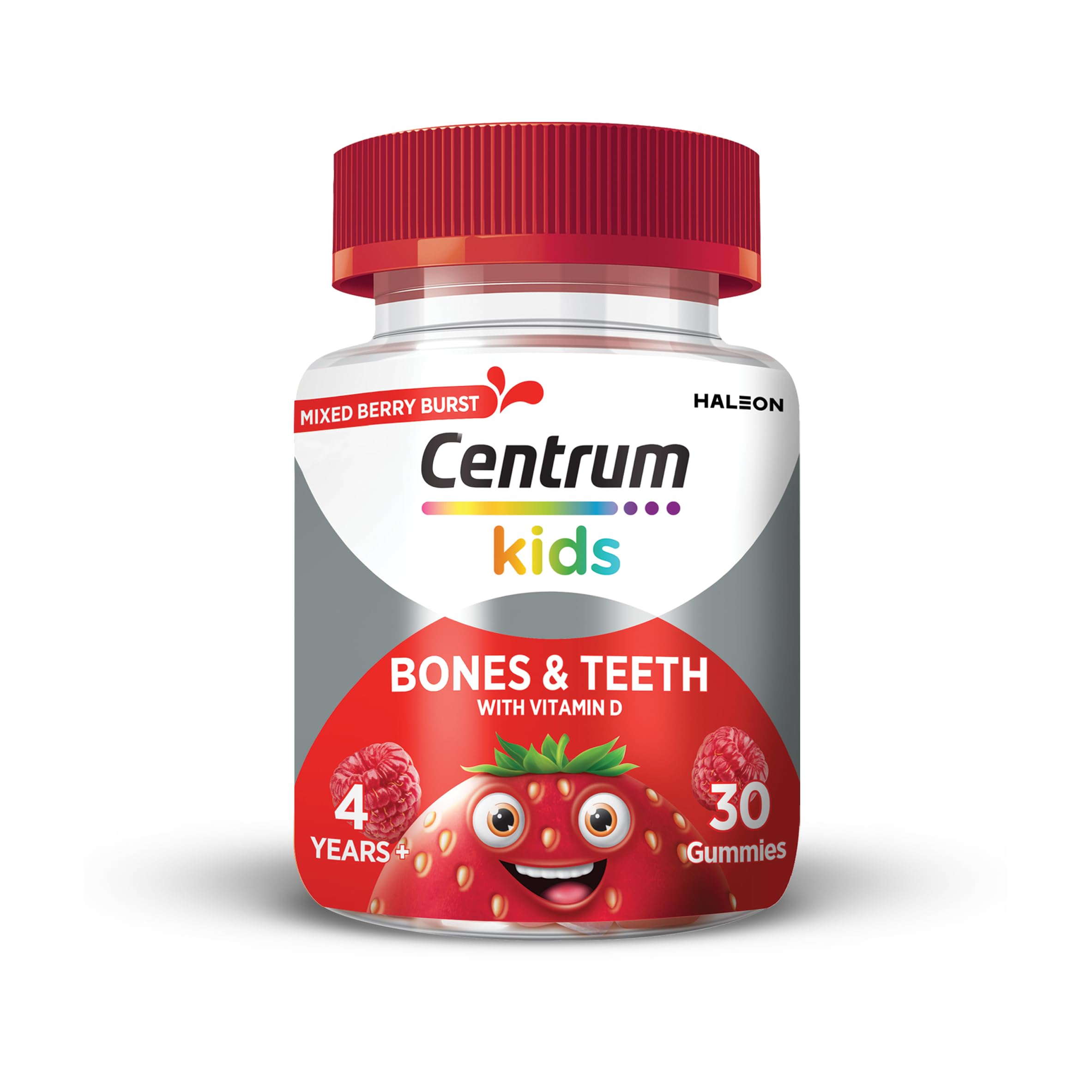 CentrumBones & Teeth, Gummy Vitamins for Kids, Multivitamins with Mixed Berry, Natural Fruit Flavour with Key Vitamins, Includes Vitamin C and D, 30 Chewable Gummies