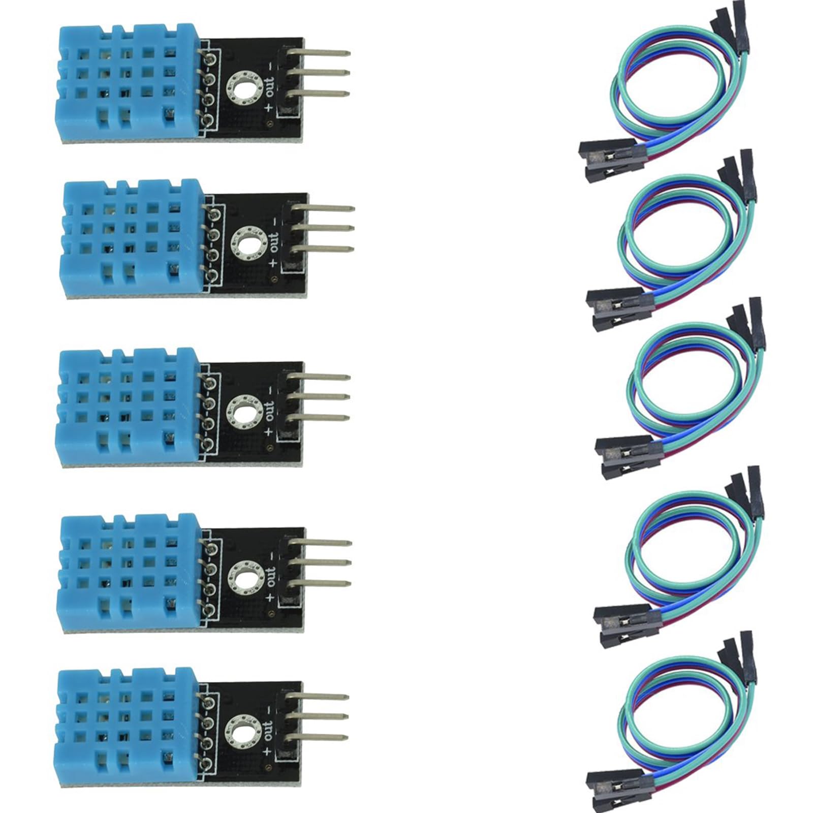 5 Pieces DHT11 Temperature & Humidity Sensor Module Digital Temperature and Humidity Sensor 3.3V-5V with Humidity Measurement Range 20%-95% and Temperature Measurement Range 0-50? with Dupont Wires