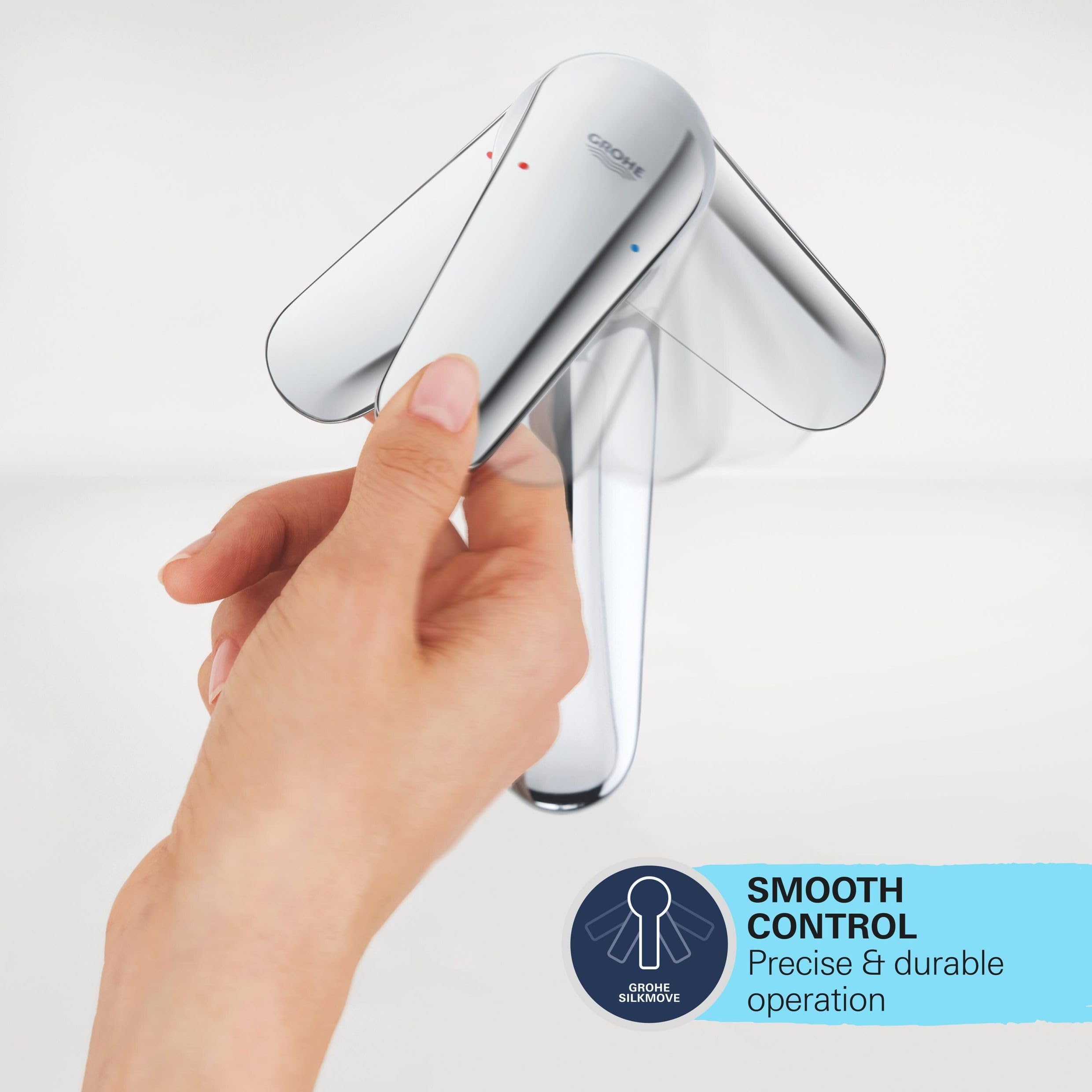 GROHE Start - Bateria umywalkowa (oszczędzająca wodę, rozmiar M, wraz z narzędziami montażowymi, elastyczne połączenie); czarny matowy, 235752432, chrom, 1 szt.