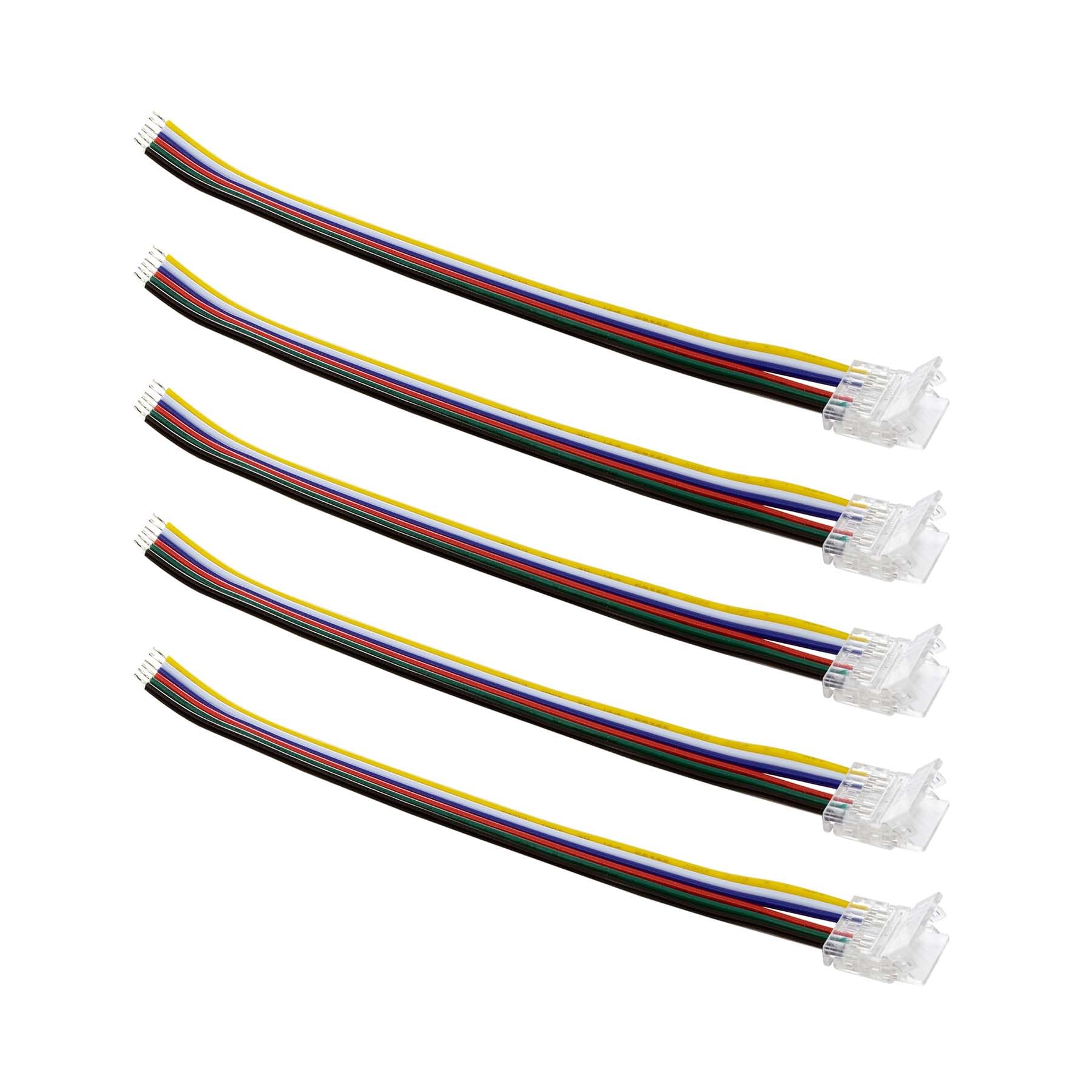 G.W.S® Solderless 1 End Wire Connectors, for 12mm Wide 6 Pin RGB+CCT LED COB Strip Lights, Pack of 5