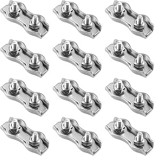 Jutagoss M3 Poly Rope Connector,304 Stainless Steel Double Chucks Wire Rope Clips Cable Clamp for 0.12 inch Dia Wire Cables (12PCS)