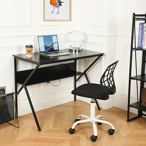 Miniatura 3 de FurnitureR Escritorio para computadora de 40 pulgadas, mesa de estudio con estante de almacenamiento, escritorio compacto para computadora portátil