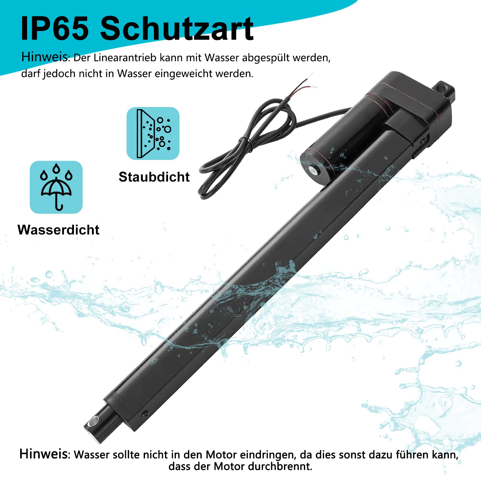 Hochgeschwindigkeits-Linearantrieb 12V 400N IP65 100mm 34mm/s mit Montagehalterungen