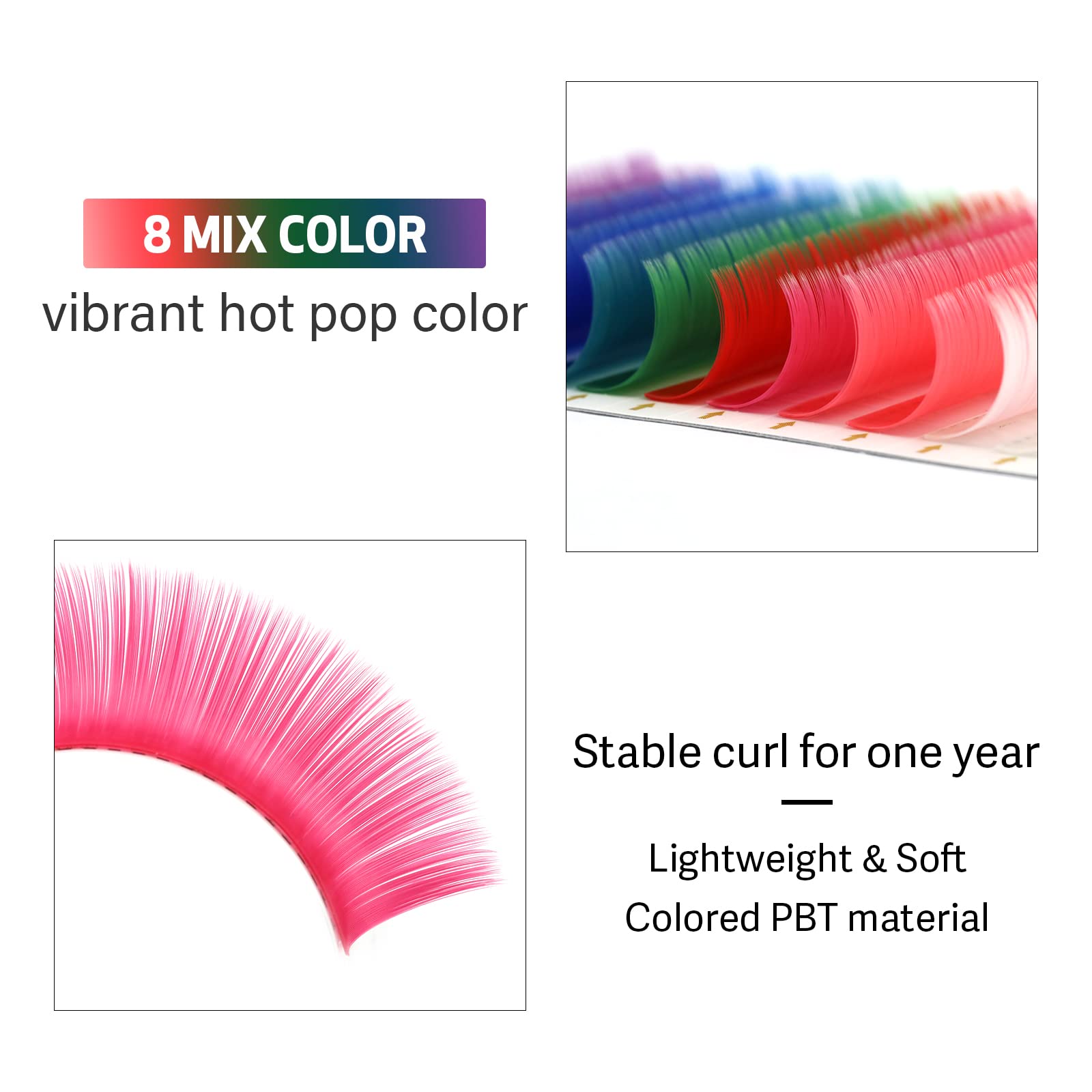 EMEDA 8 Colored Mix Volume Lash Extensions 15mm D curl White Rose Pink Red Green Emerald Blue Purple Lash Extensions Easy Fan Volume Lashes 10D 20D Colorful Fanning Eyelash Extensions (0.07 D 15mm) - Image 3