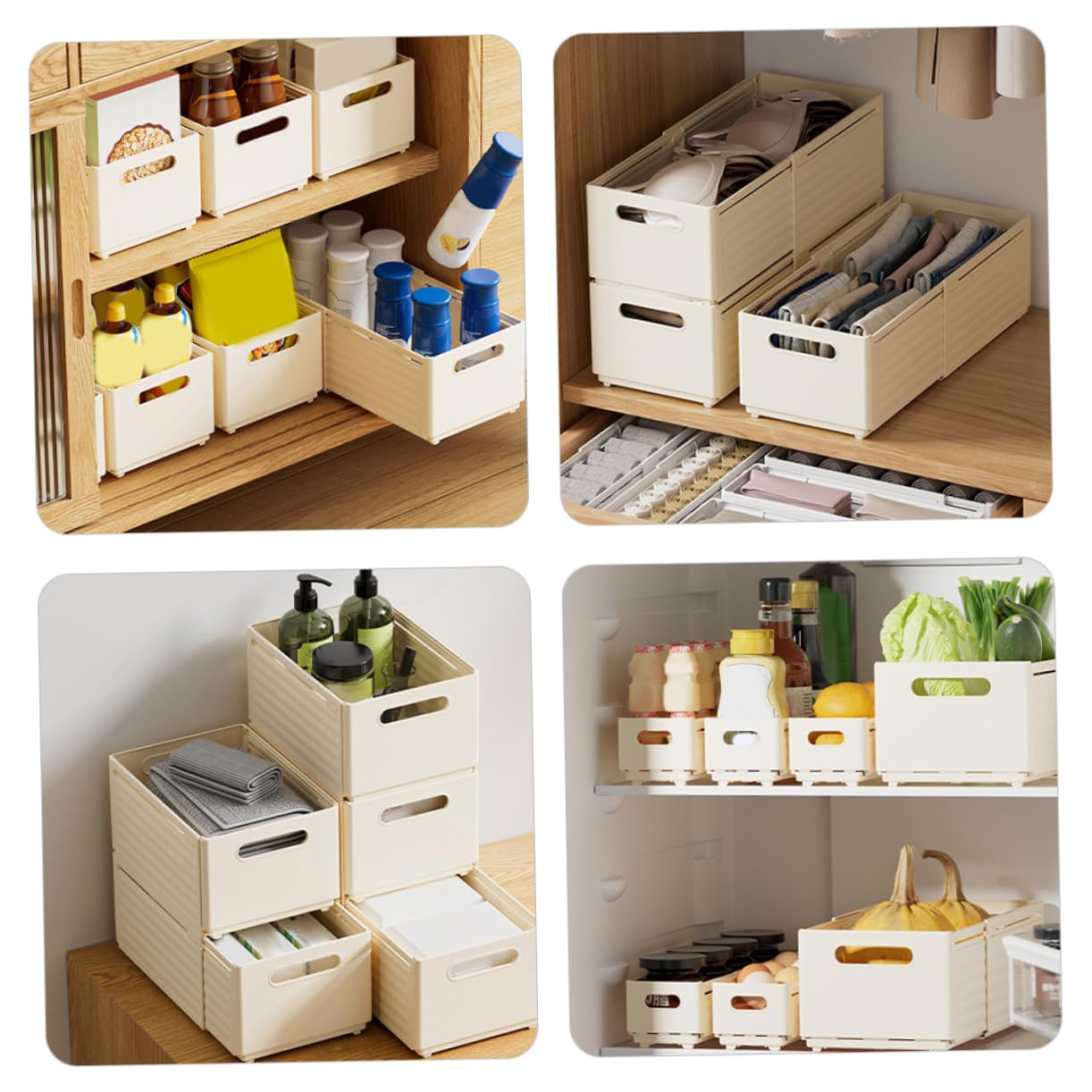 Organizador de Ropa Interior Extensible para Cajón, 2 Unidades, Pp Beige, Multiusos para Hogar y Oficina