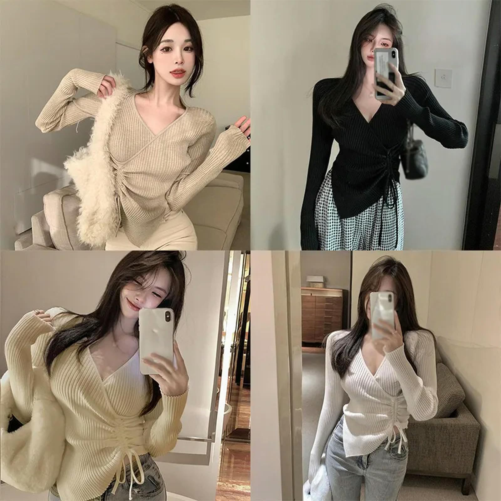 Ropa Mujer Damas con Cuello En V-Blanco-Talla Única