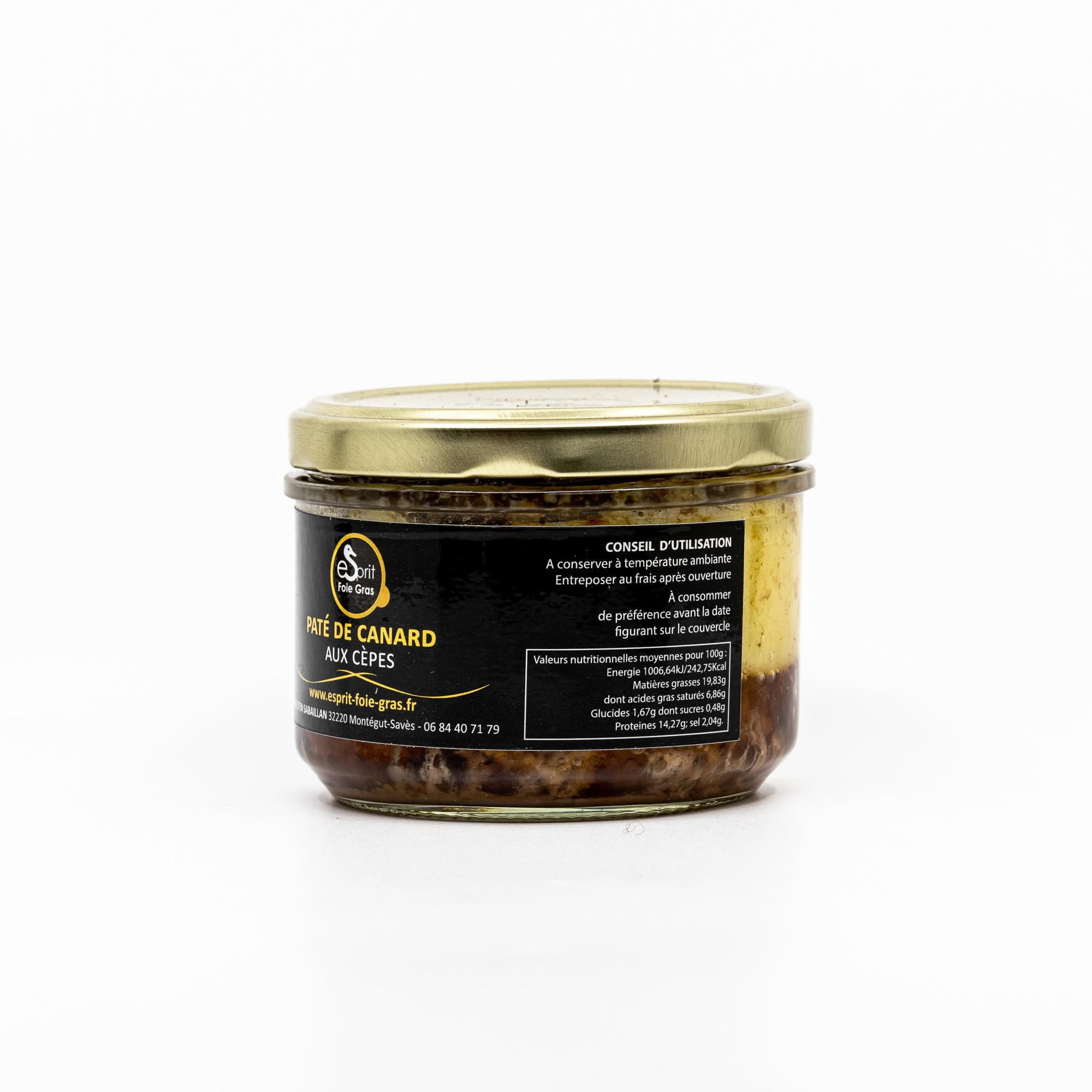 Esprit Foie Gras - Pâté de canard aux cèpes 200 g - Conserverie familiale du Gers - Canard élevé et transformé dans le Gers - Terroir et gastronomie du Sud-Ouest