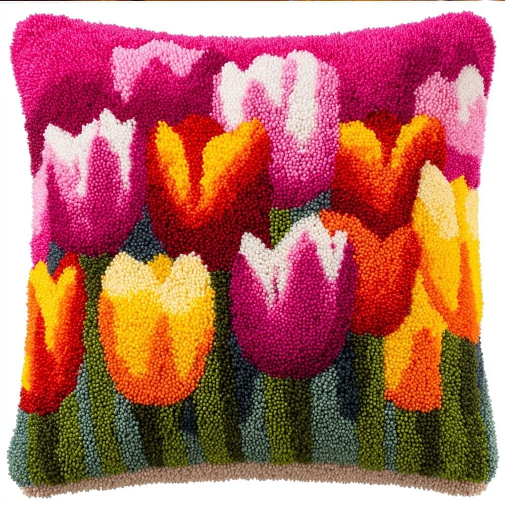 FWRTYCB Latch Hook Kits for Adults Beginners Tulips Pillow Sofa Cushion