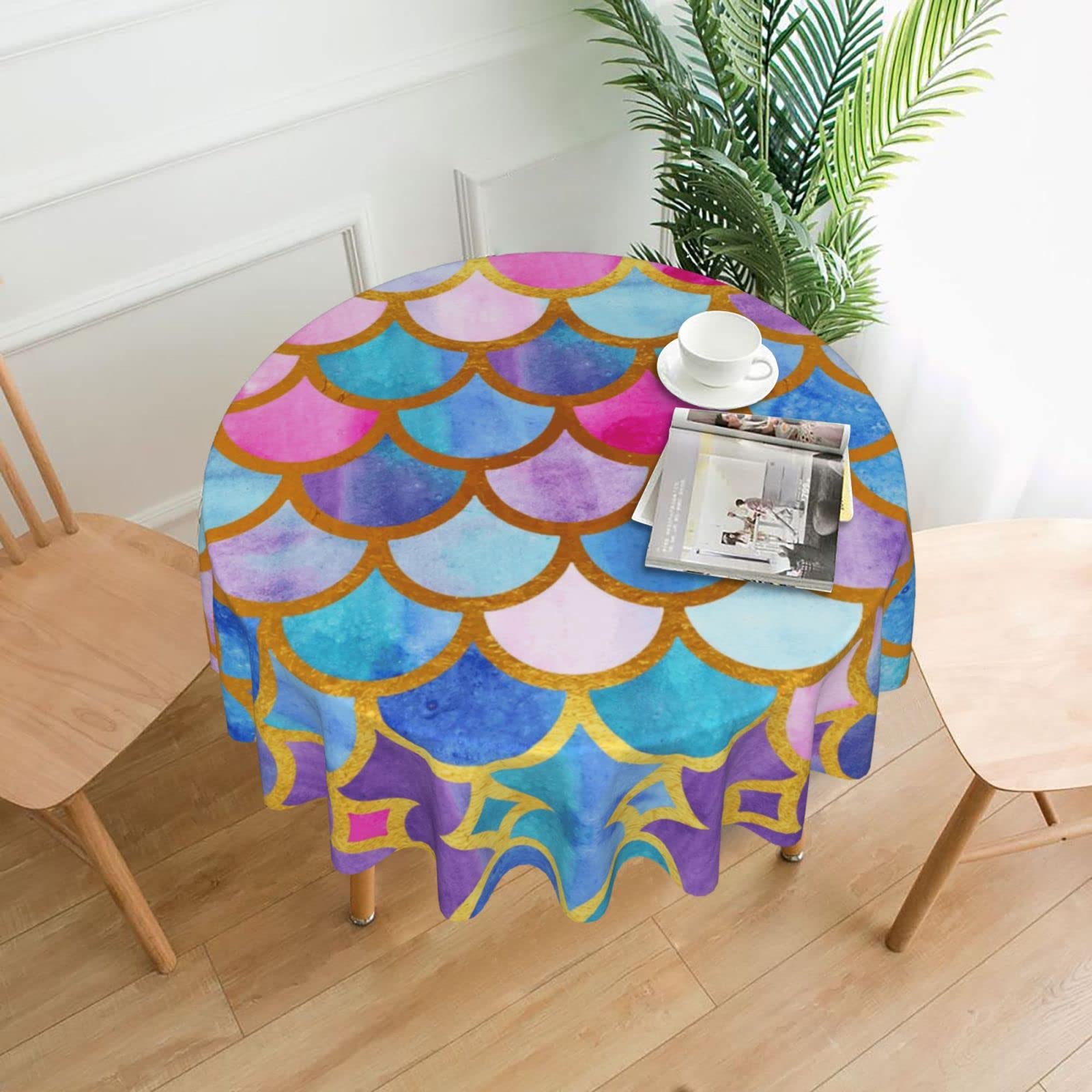 Lawenp Colorful Rainbow Decorative Round Table Cloths - 60 Inches in Diameter for Buffet Tables, Parties, Holiday Dinners.