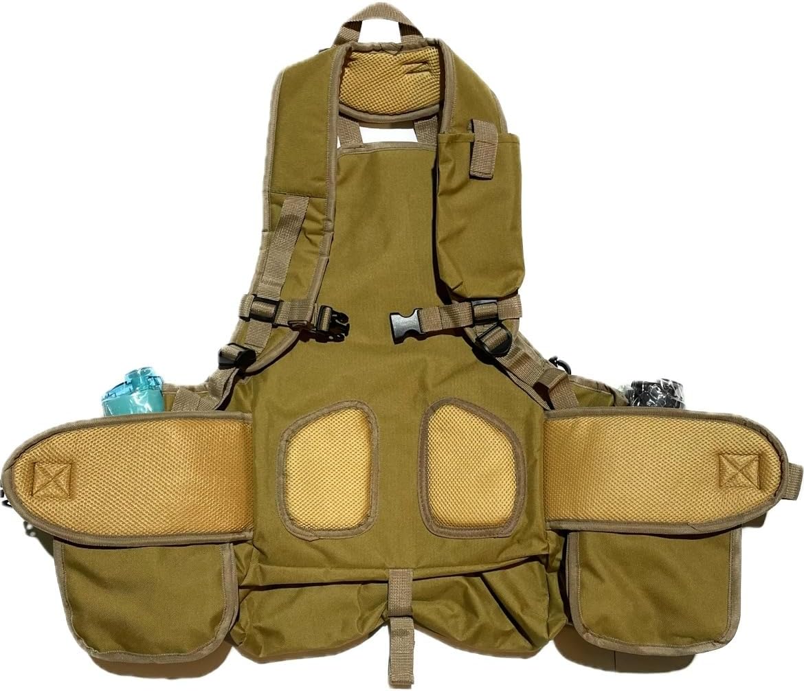 Upland Hunting Vest, Khaki, Multiple Pockets with Water Bottle Holders, Padded Shoulder Straps with Mesh Backing