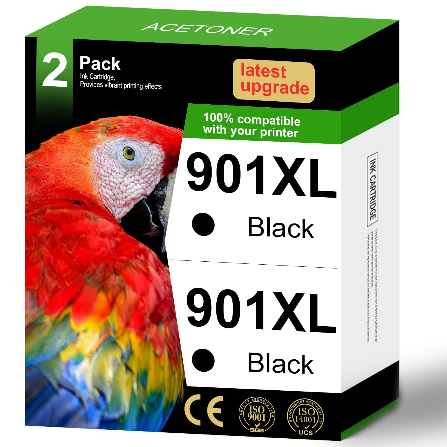 901XL Black High-Yield Ink Cartridges for HP Printer | Remanufactured Ink for HP 901 901 XL Work for HP Officejet 4500 J4524 J4540 J4550 J4580 J4624 J4680 Printer (2 Black)
