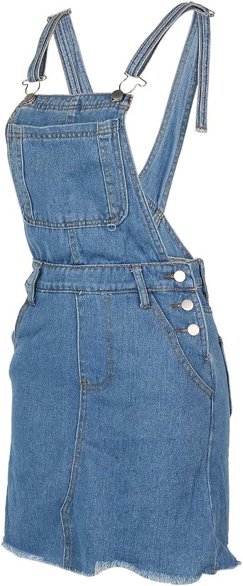 XBTCLXEBCO Women Denim Dress Overalls Adjustable Strap Overalls Denim Bib Skirt Distressed Jeans Jumpsuit with Pockets