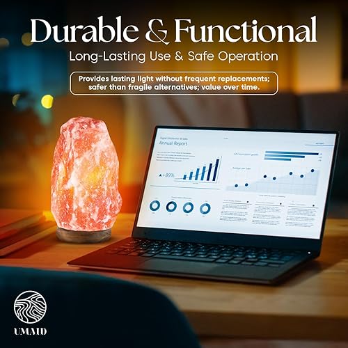 Miniatura 7 de UMAID Lámpara de sal del Himalaya de 8-10 pulgadas (7-11 libras) con interruptor regulable y bombilla nocturna en base de madera hecha a mano,