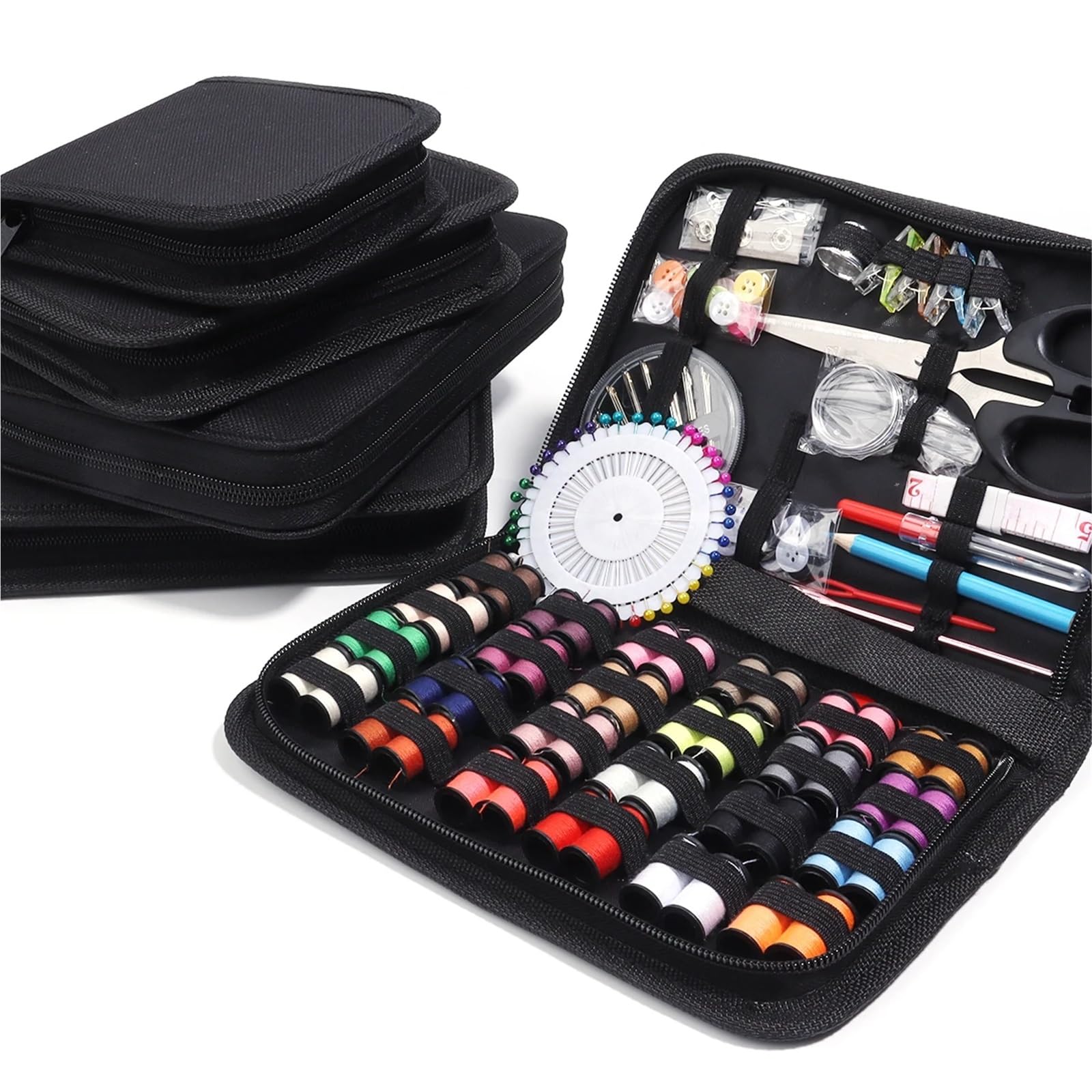 Kit da cucito compatto Kit da cucito completo con fili, aghi, forbici, metro a nastro, bottoni, portatile, viaggio, fai te, ricamo, lavoro manuale, set di strumenti for cucire(112pcs 20X22.5cm)