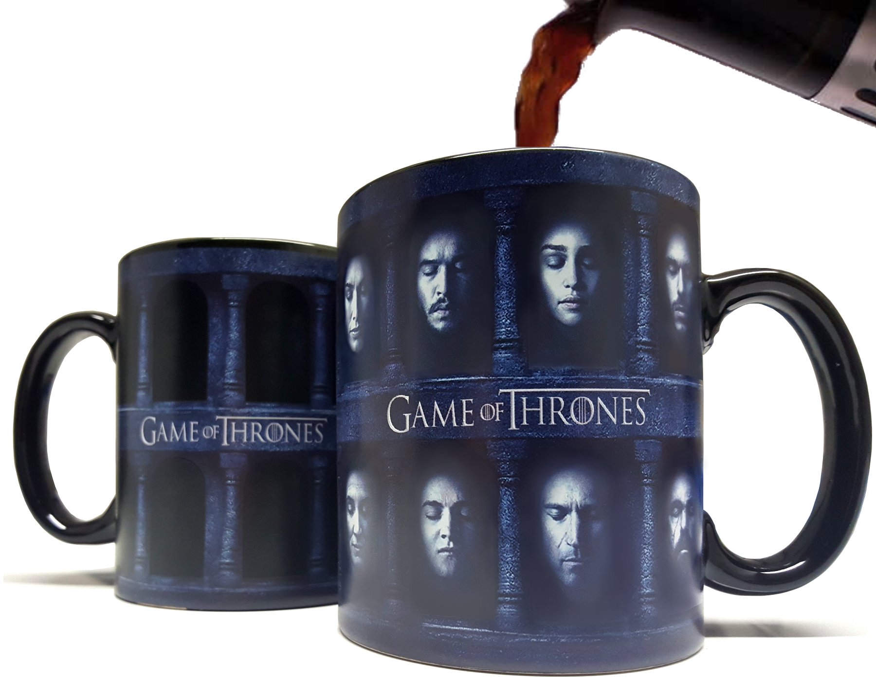 Many Faced Game God GOT of Heat Sensitive Color Changing Mug / Cup - 11oz Ceramic - Giftable Thrones Foam Box Protection, Black