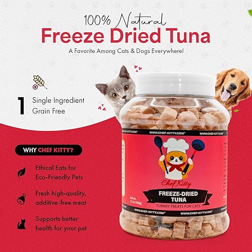 Miniatura 2 de Golosinas de atún liofilizadas para gatos y perros 100% capturado en la naturaleza, un solo ingrediente, alto en proteínas, aperitivo saludable