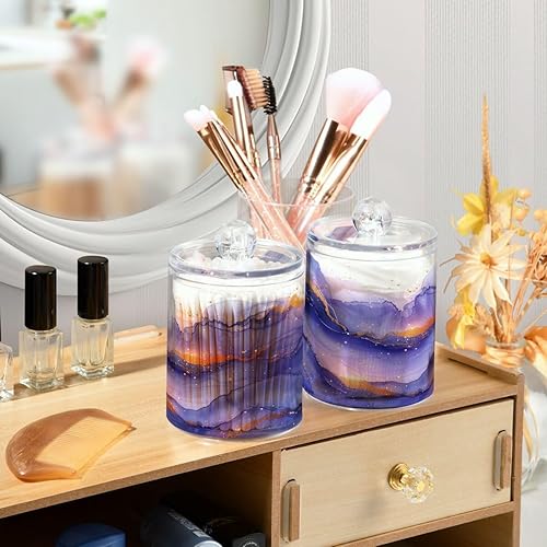Miniatura 6 de Nander Paquete de 2 dispensadores de soporte Qtip – Hermoso juego de tarros de boticario de plástico transparente con textura de mármol,