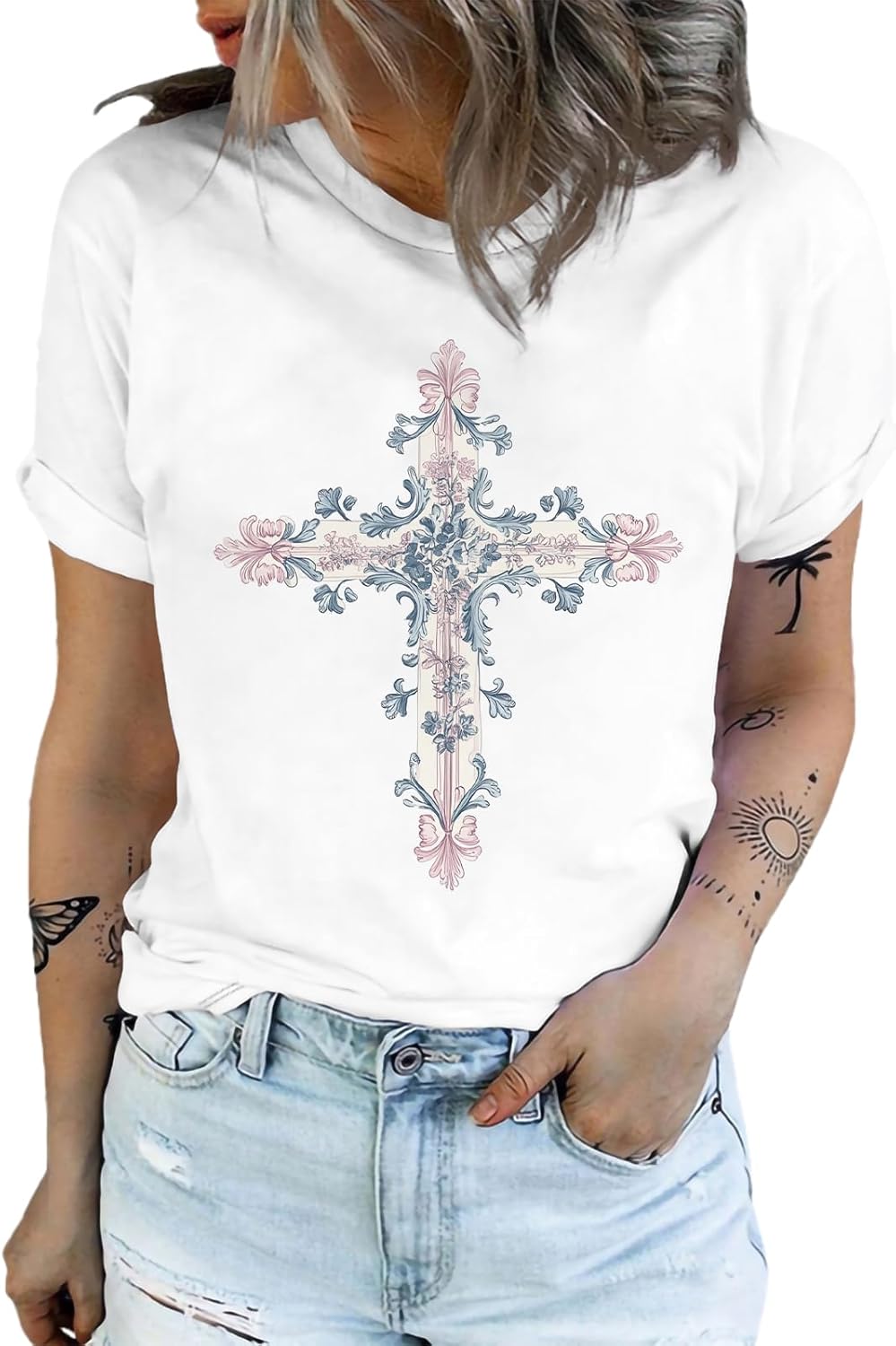 MARSVOVO Jesus Shirts for Women Summer Short Sleeve Casual Graphic Tee Breathable Basic Daily Work Cotton T Shirt Tops