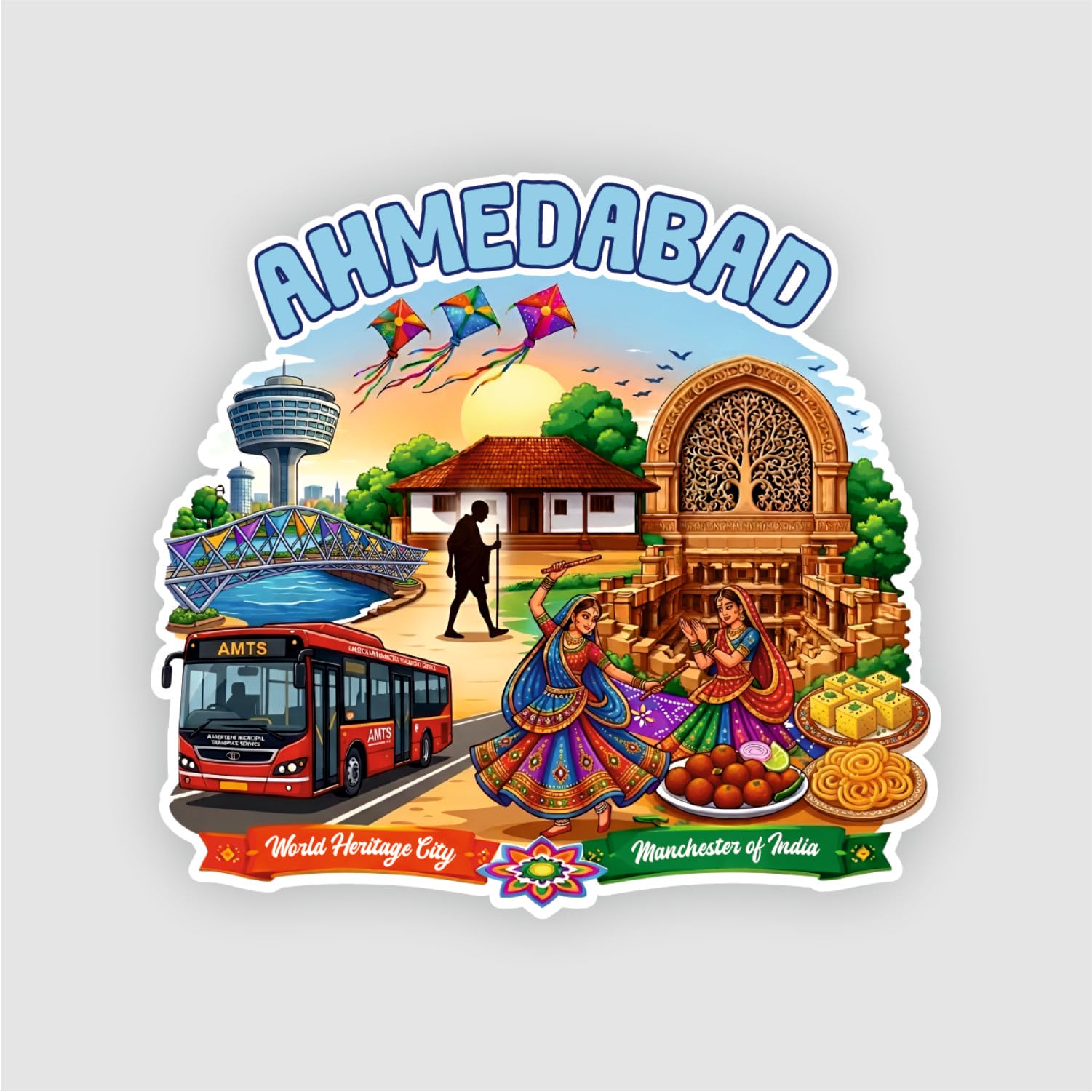 Smaran Ahmedabad Fridge Magnet for Kitchen Decor | World Heritage City Wooden Magnetic Souvenir | Cultural Kite Festival Theme Decorative Gift for Home & Travel Keepsake-image-45