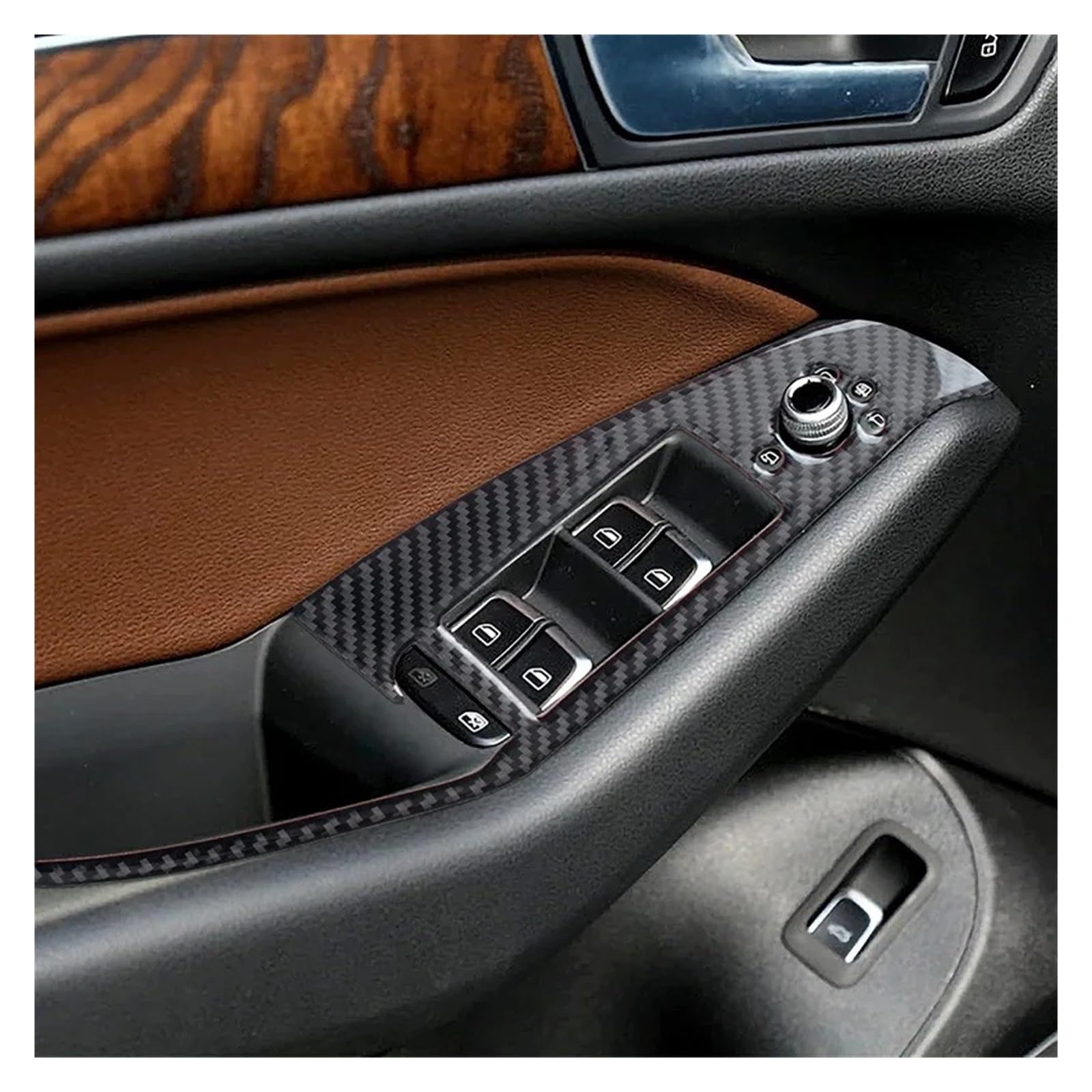 deski rozdzielczej Osłona przycisku szyby Do Q5 Interior Carbon Fiber Look Door | Lifting Window Panel Decorative Stickers Włókno węglowe Dekoracyjna listwa wnętrza samochodu