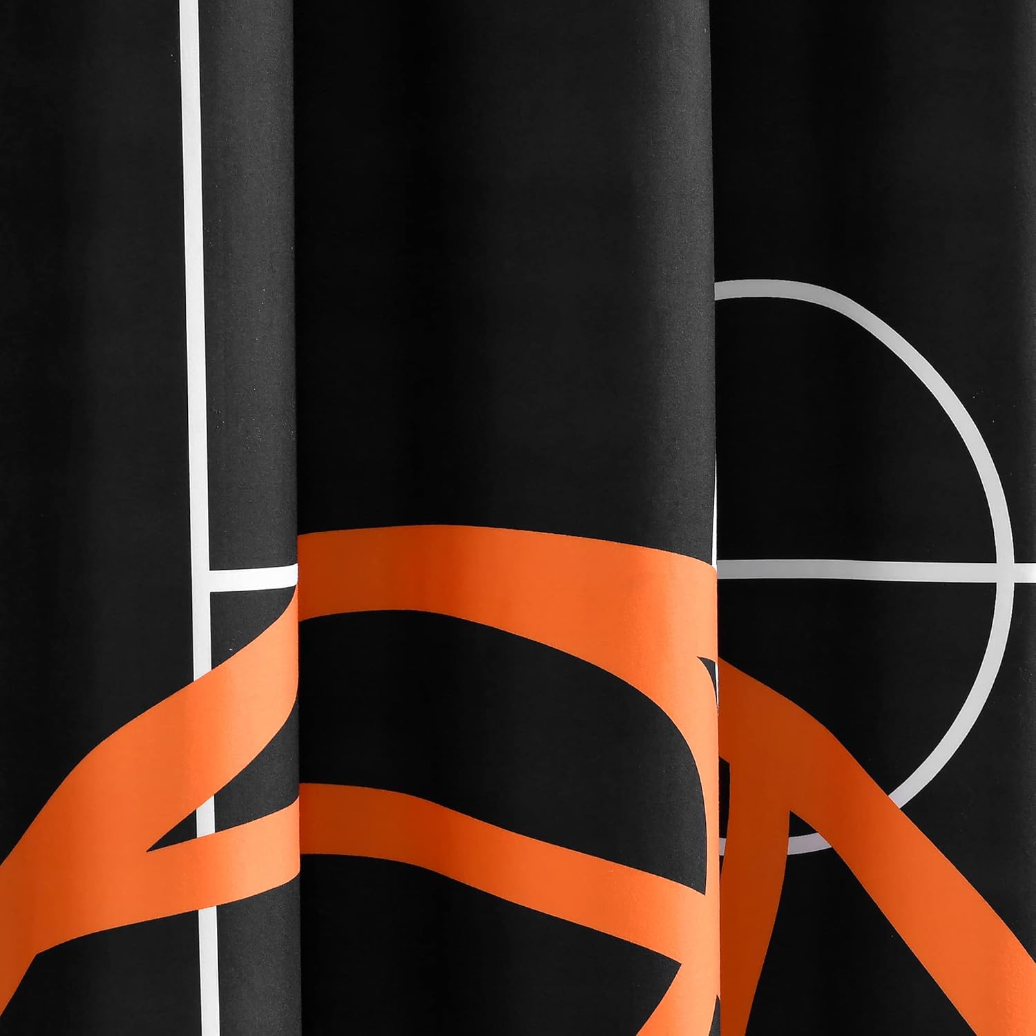 Lush Decor Basketball Game Shower Curtain, 72" W x 72" L, Black & Orange - Kids Sports Themed Bathroom Decor